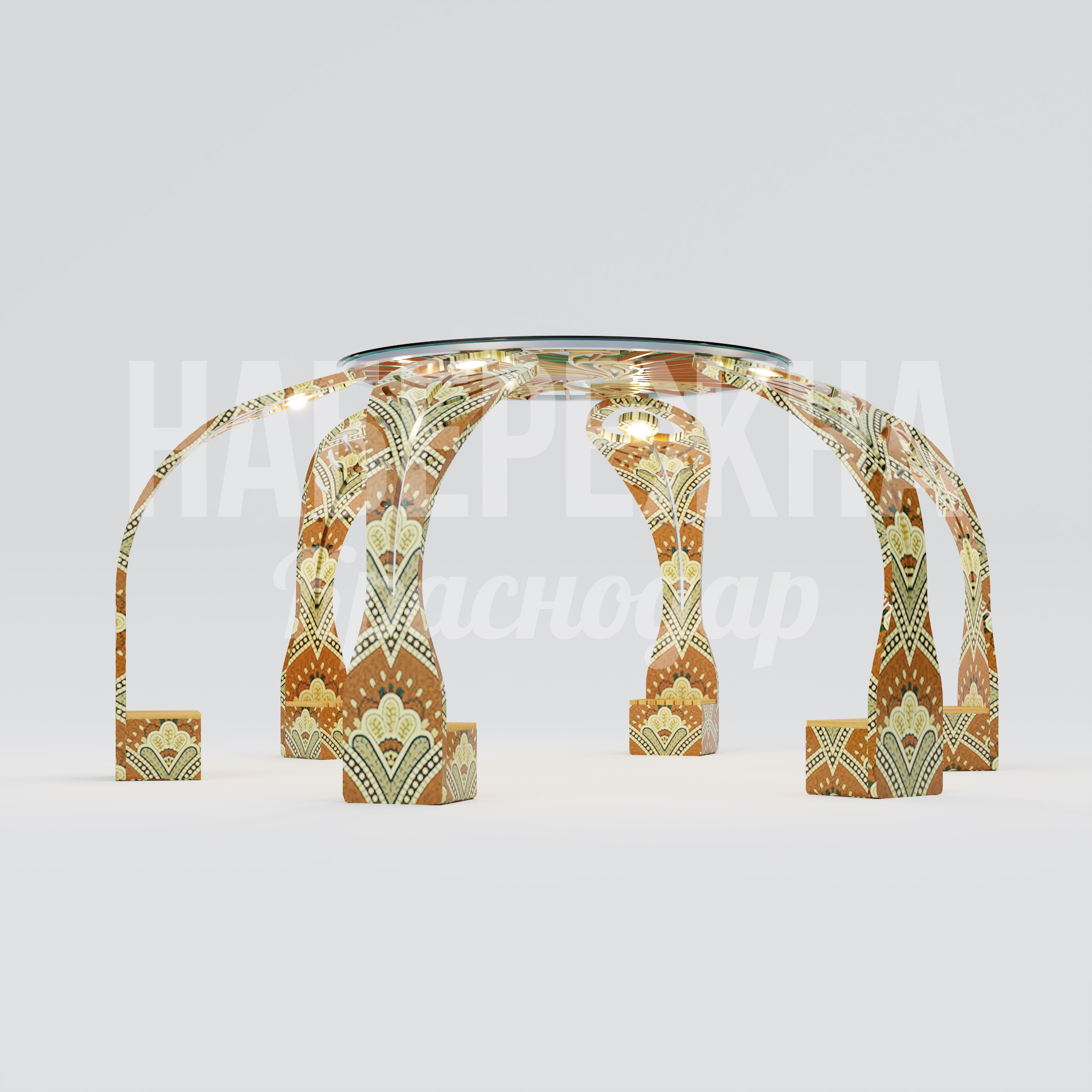 Пергола Påe 6680x6680x3100 мм. ART-25.003 Пергола с арочной конструкцией и встроенной подсветкой. Создаёт комфортную зону отдыха в парках и скверах круглосуточно.