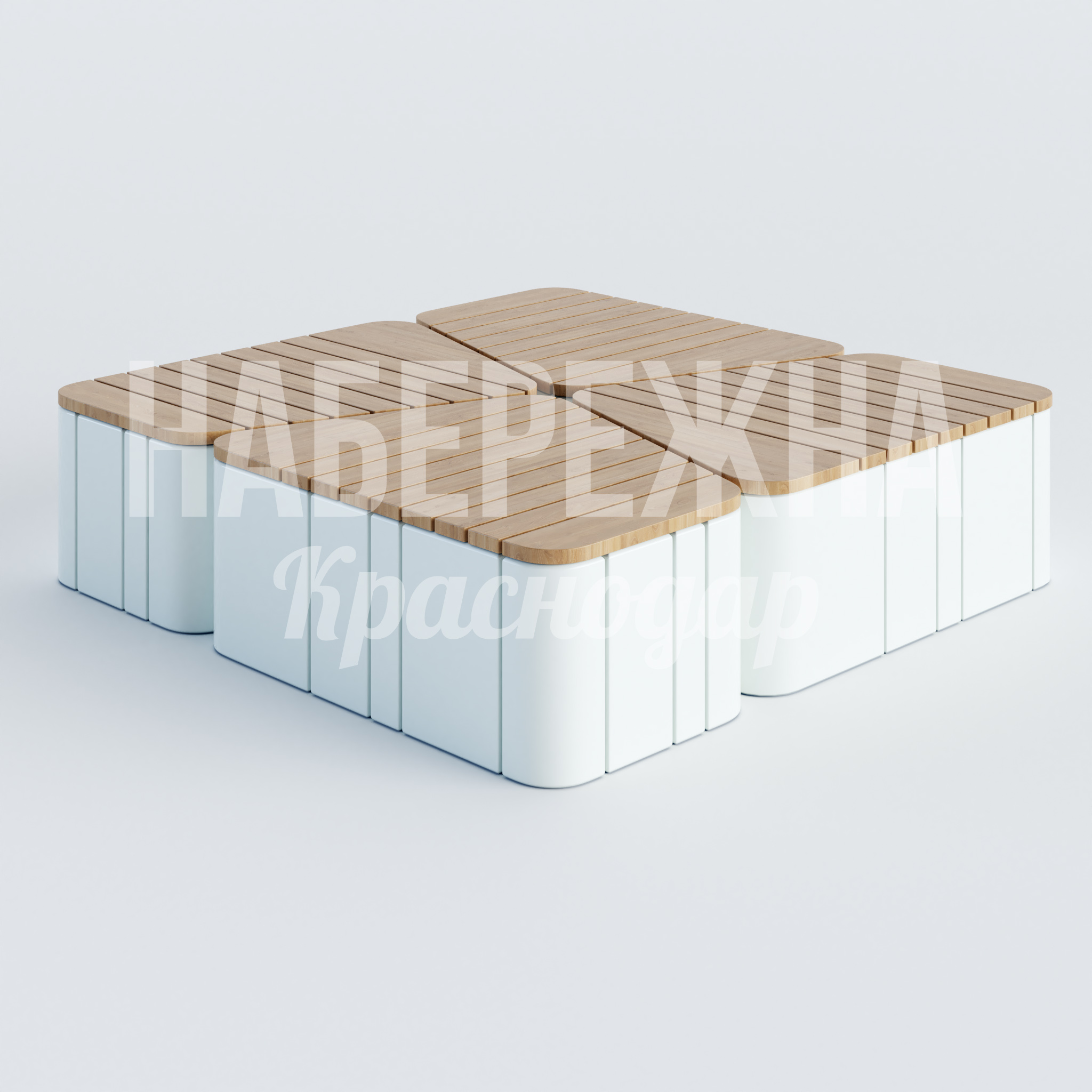 Модульная лавочка Tetragon 850x1160x480 мм. ASK-20.054 Модульная лавочка из 4 элементов с деревянными сиденьями, легко трансформируется под любое пространство парка.