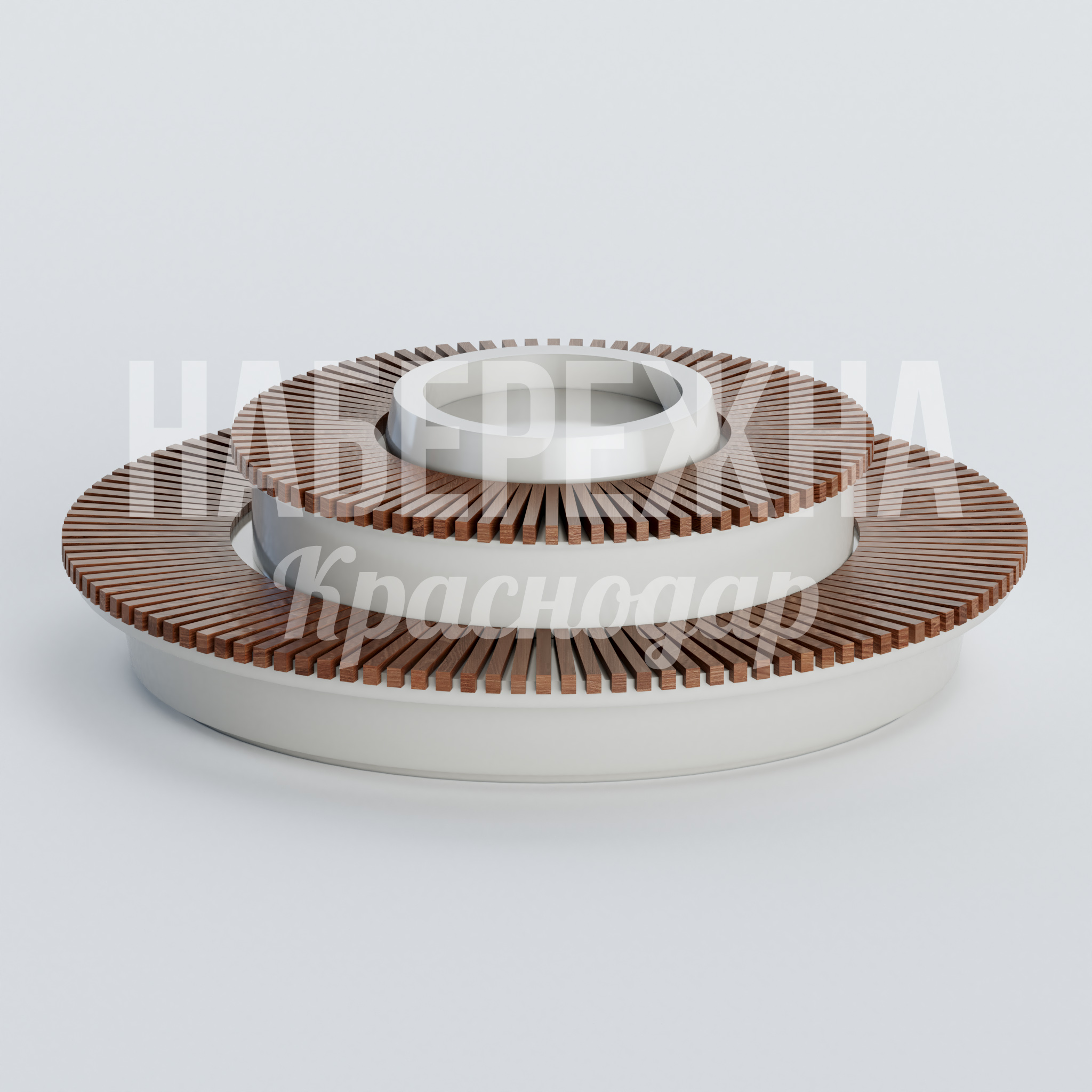 Круговая скамейка Cive 3000x3000x880 мм. ASK-20.277 Круговая скамейка с деревянными ламелями на бетонном основании. Вмещает до 12 человек для зон отдыха.