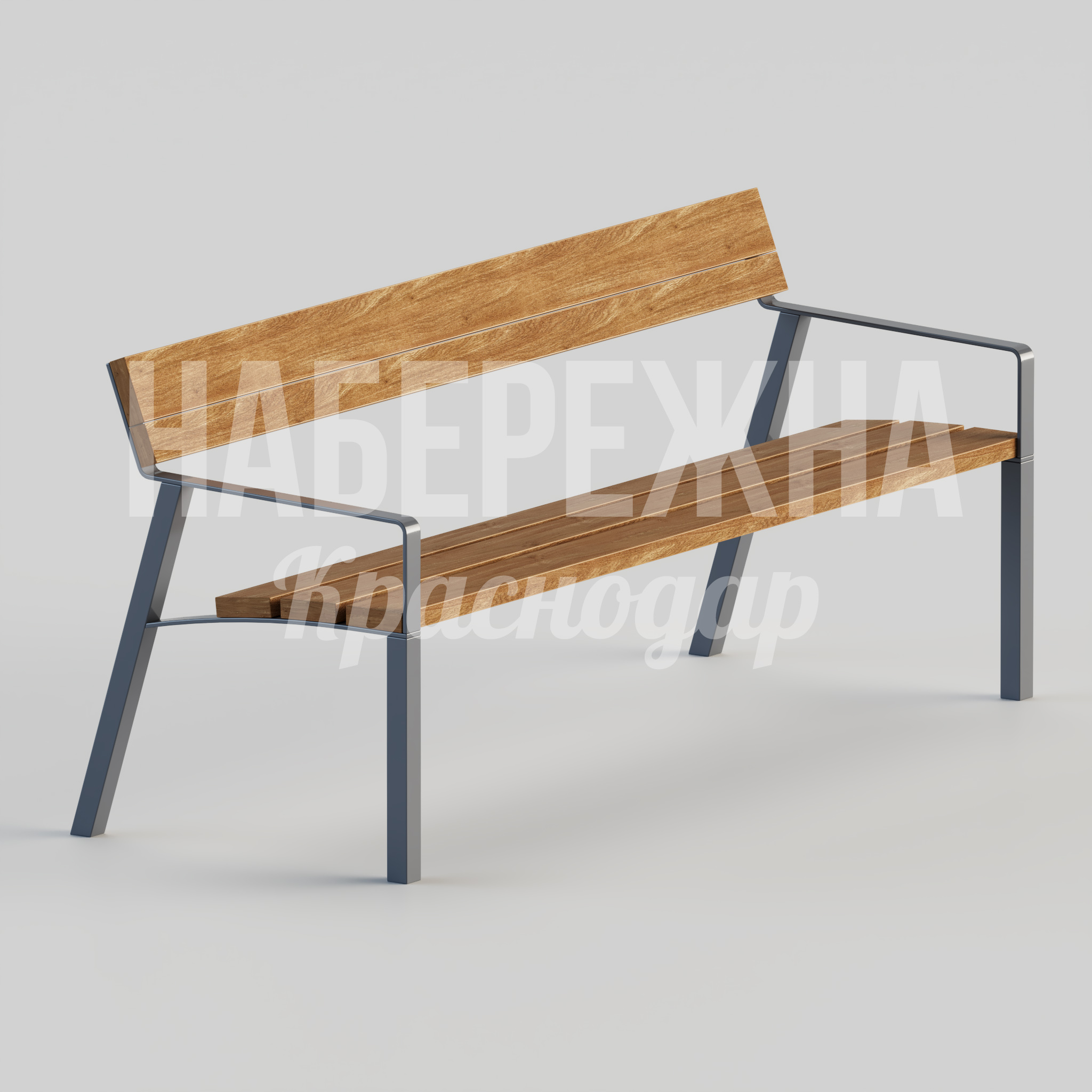 Скамейка Vegla 700x1800x800 мм. MAF-24.076 Скамейка со спинкой и подлокотниками. Каркас из профильной трубы, сиденье из досок. Для парков и скверов.