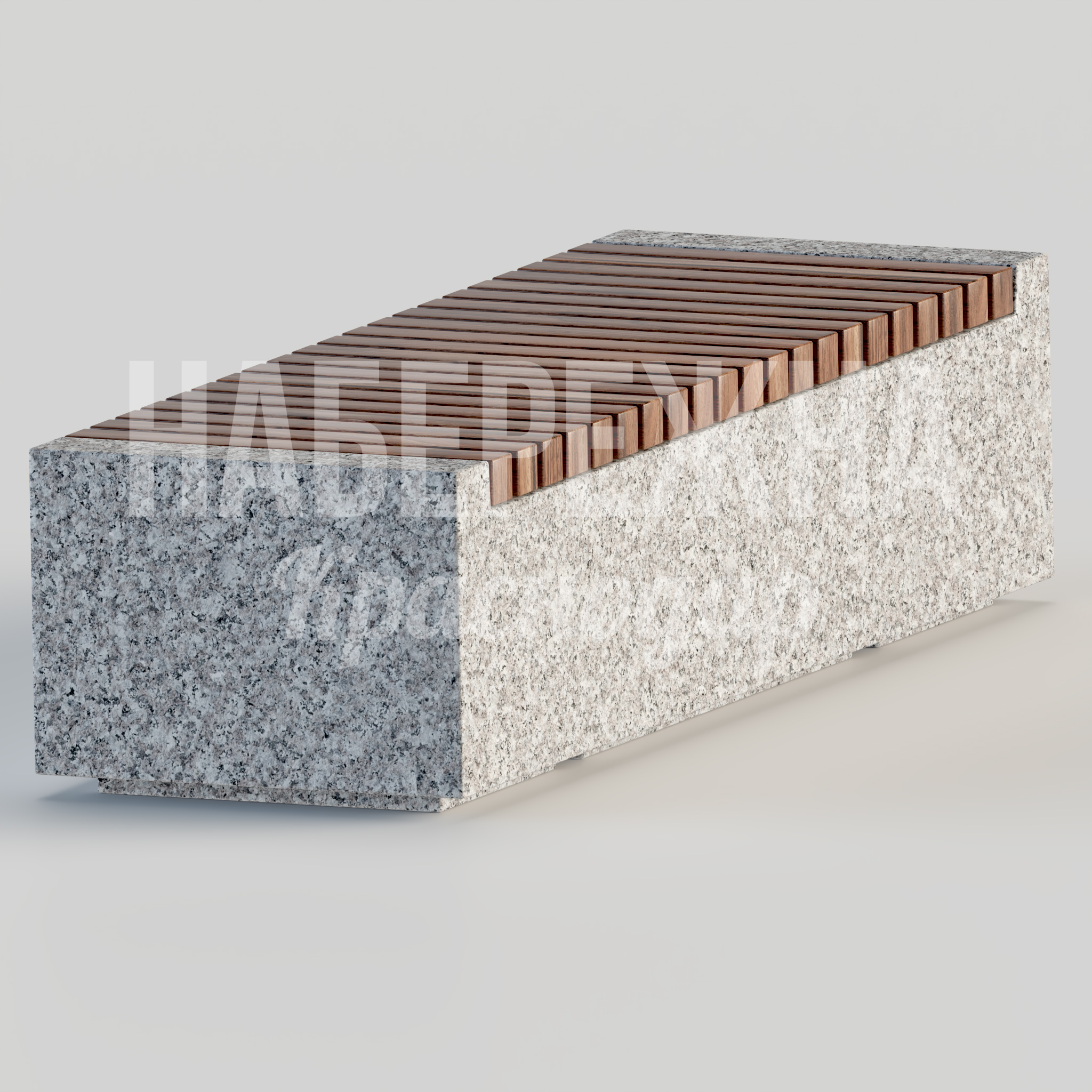 Лавочка Leye 450x1800x600 мм. MAF-22.053 Скамейка с деревянным сиденьем на бетонном основании. Надёжная конструкция для городских парков и скверов.