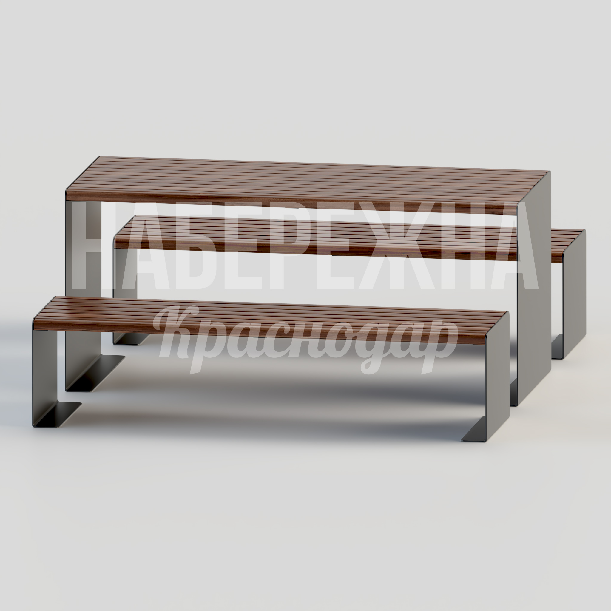 Парковый стол с лавочками Oruo - купить, 2170x1700x750 мм, Металл, Дерево