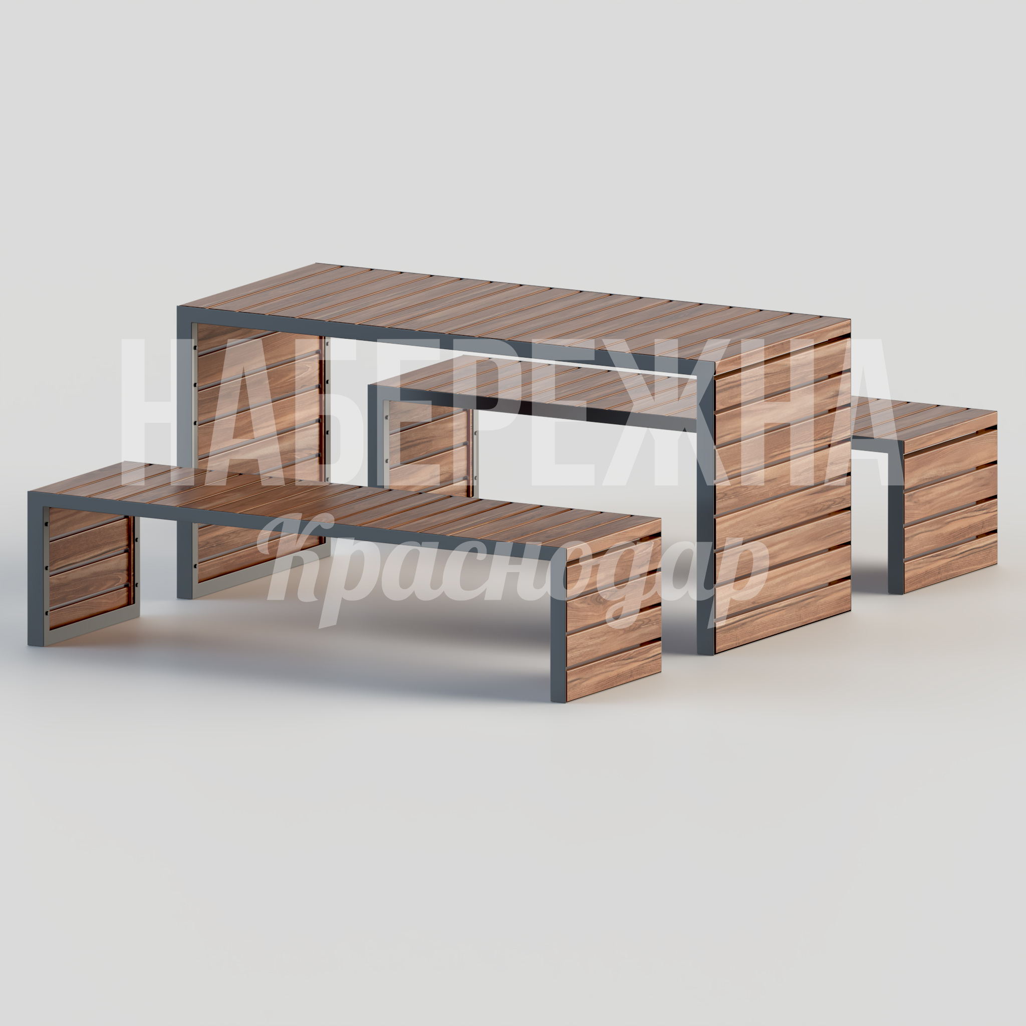 Парковый стол с лавочками Uåb 1800x2500x850 мм. MAF-22.087 Парковый стол с двумя лавочками в комплекте. Каркас из стали с порошковым покрытием. Рассчитан на 8-10 человек.