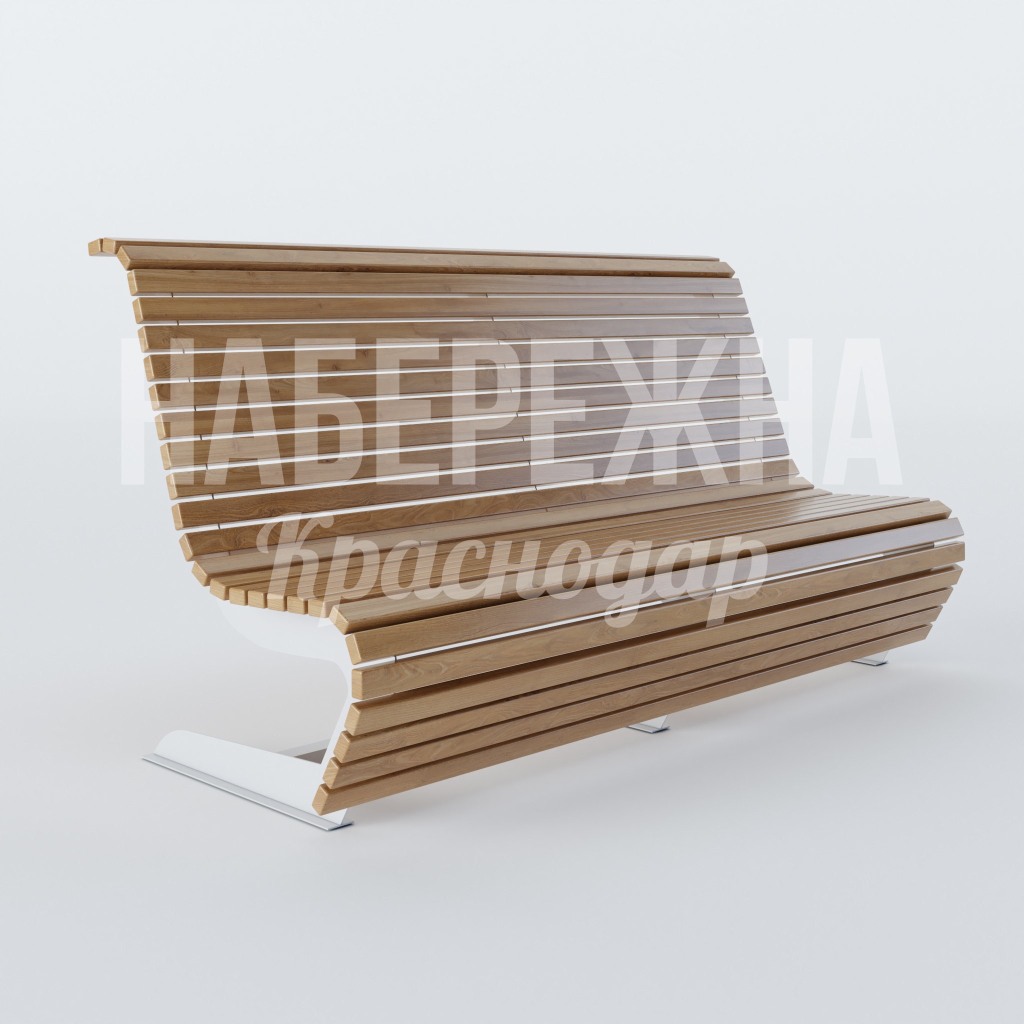 Скамья Öogsu 825x1800x900 мм. MAF-22.094 Скамья с обтекаемым дизайном и ламелями из термомодифицированной древесины, устойчивая к влаге и перепадам температур.
