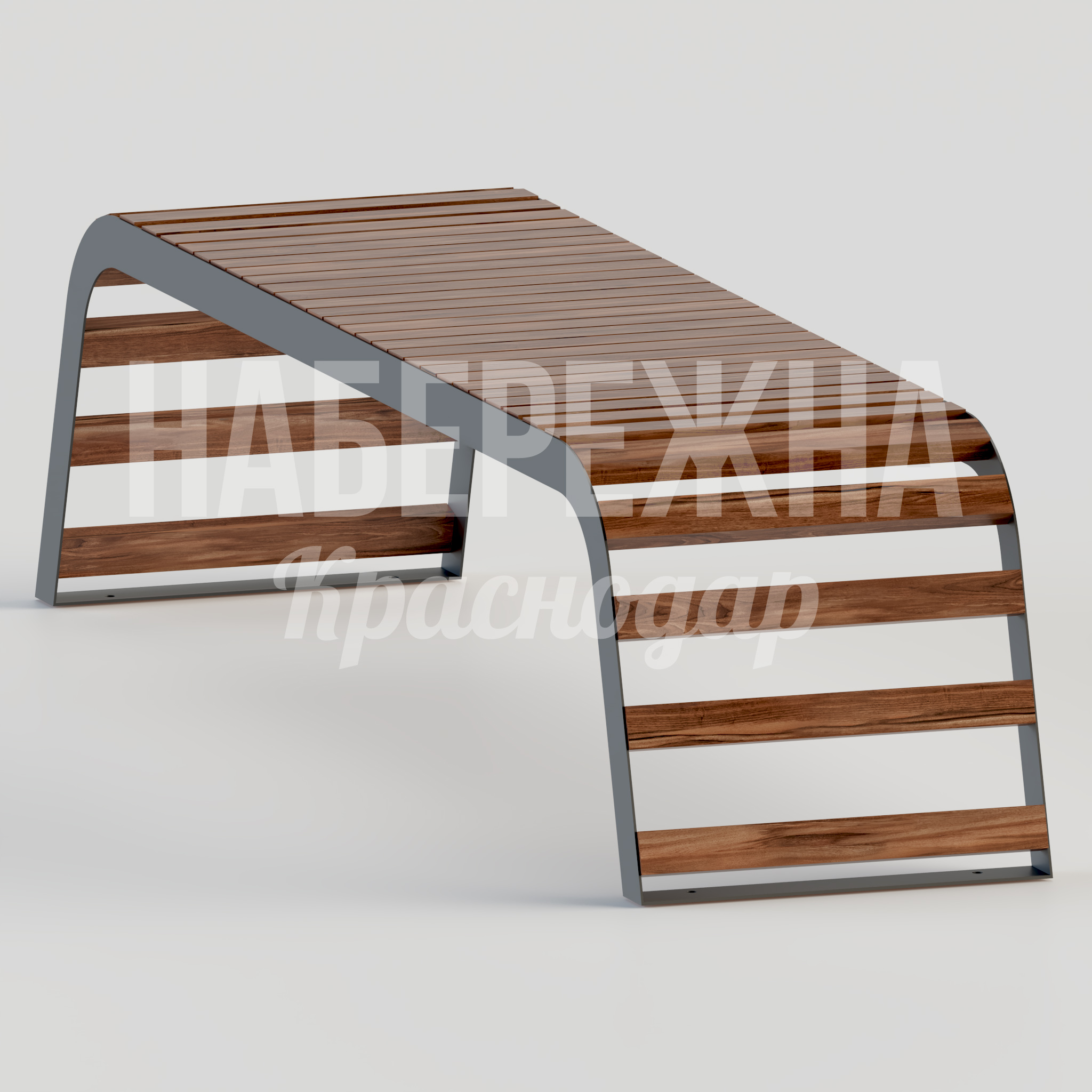 Лавочка Lep 510x2060x500 мм. MAF-22.096 Скамейка с арочным металлокаркасом и деревянным настилом. Вандалоустойчивая конструкция для парков и скверов.