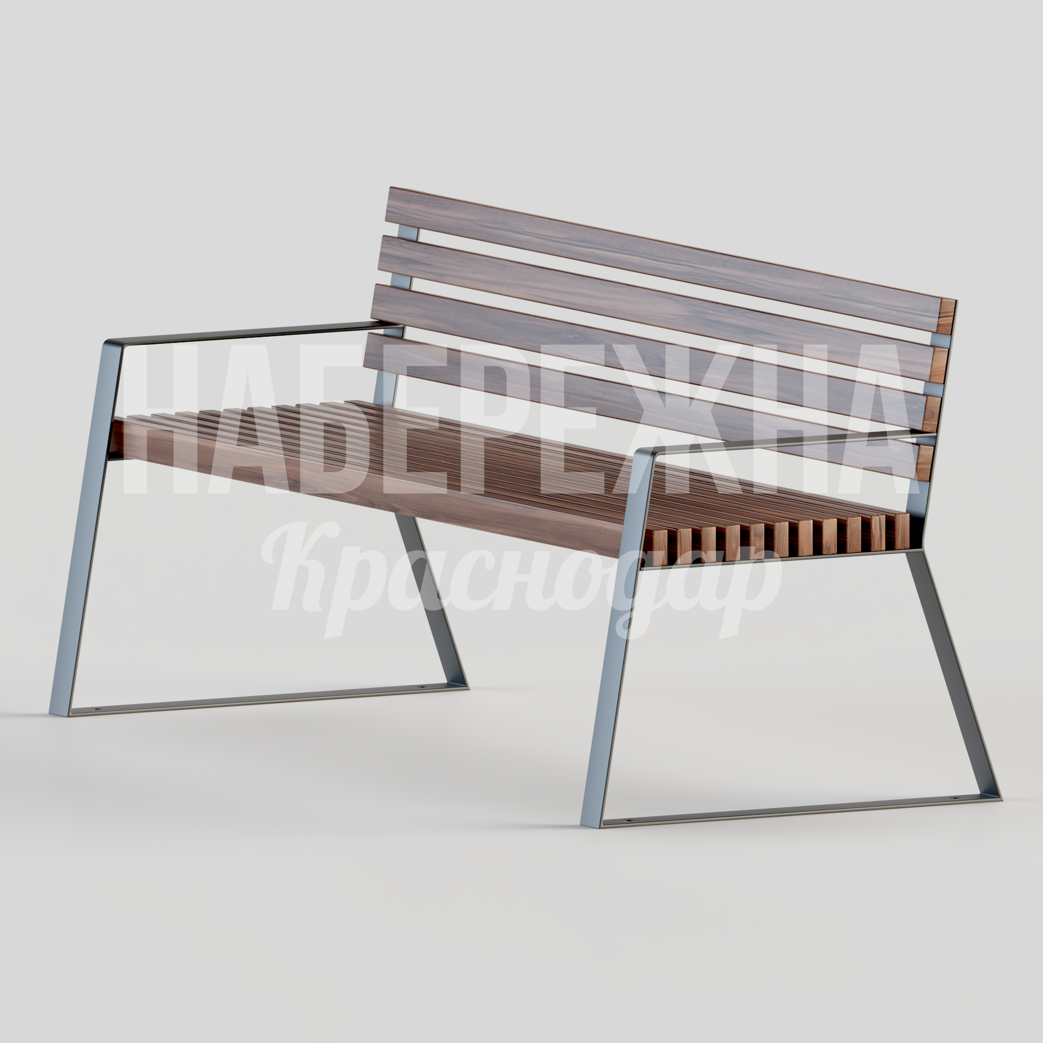 Скамейка Derbi 720x1700x720 мм. MAF-22.111 Скамейка со стальным каркасом и ламелями из термодревесины. Спинка анатомической формы для комфорта посетителей.