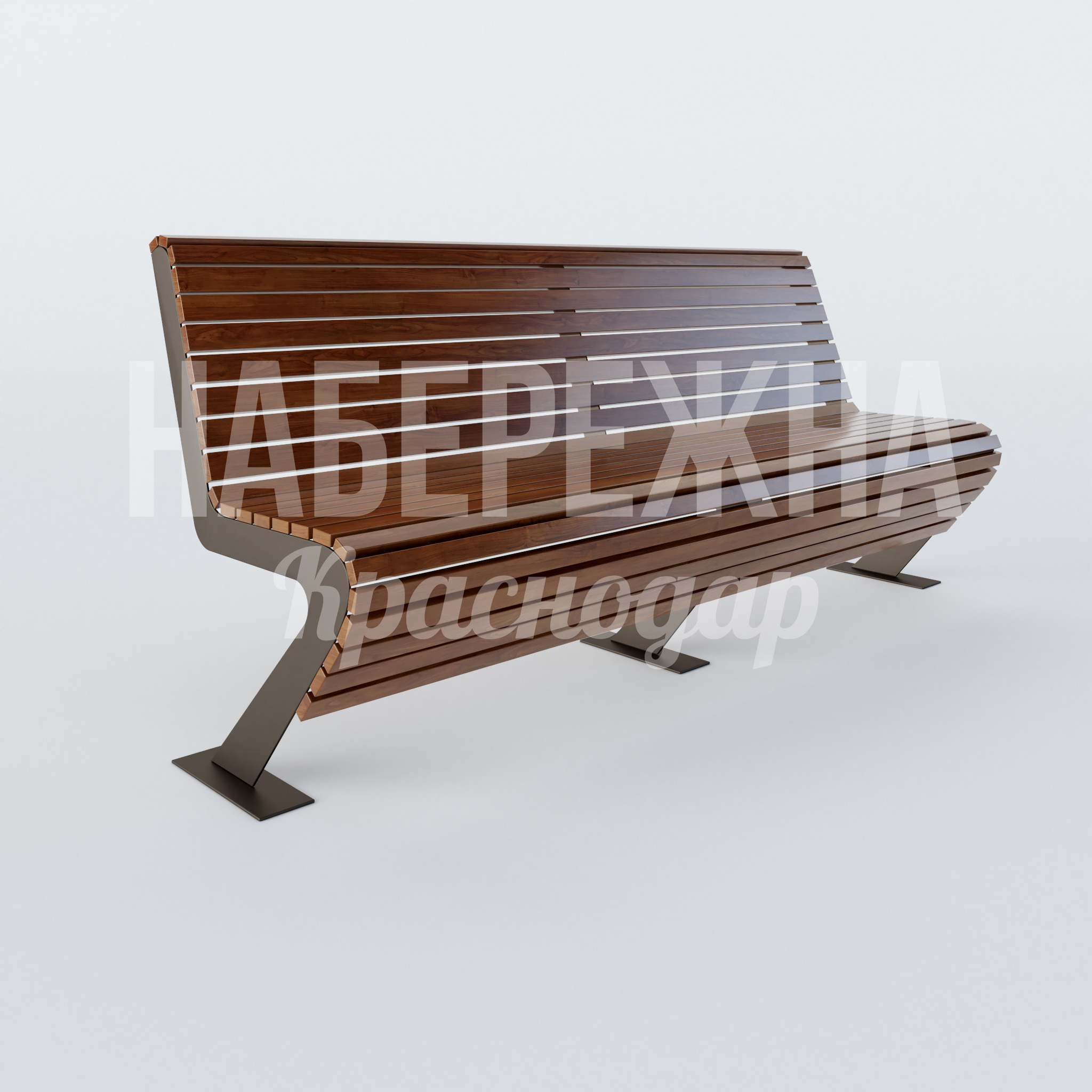 Скамейка Anku 700x2100x925 мм. MAF-22.116 Скамейка со спинкой и деревянными планками на прочном металлокаркасе для парков и общественных пространств.