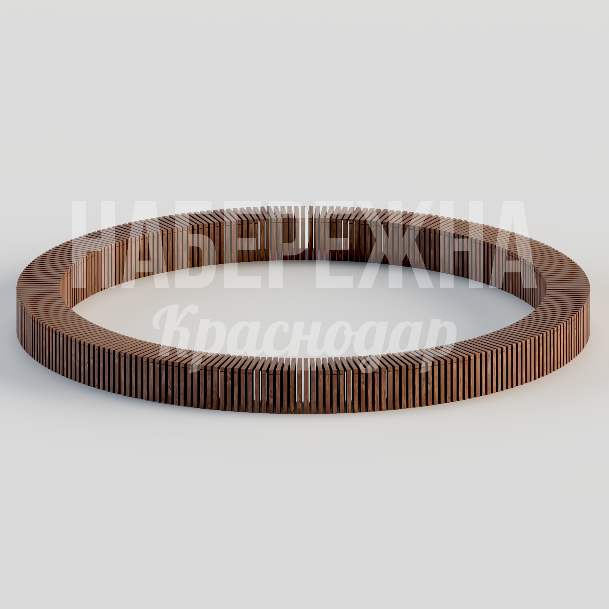 Круговая лавочка Keljup 6600x6600x500 мм. MAF-22.118 Круговая скамейка с ламельной конструкцией для общественных пространств, выдерживает интенсивную нагрузку в парках.