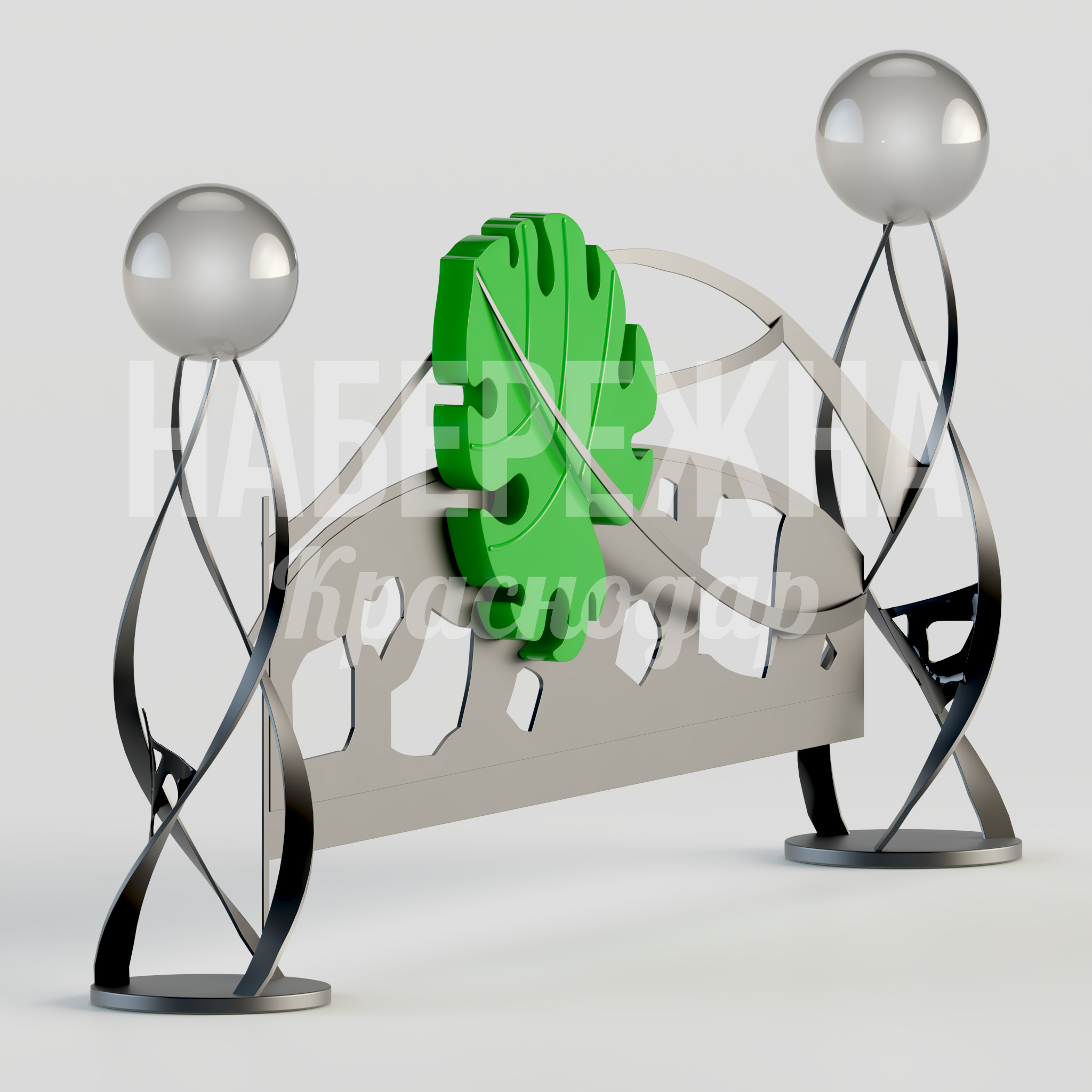 Секция забора Nensetbi Monstera Plant 1700x250x750 мм. MAF-22.139 Секция забора с декором в виде листа монстеры. Защита территории с акцентом на озеленение и природный дизайн.