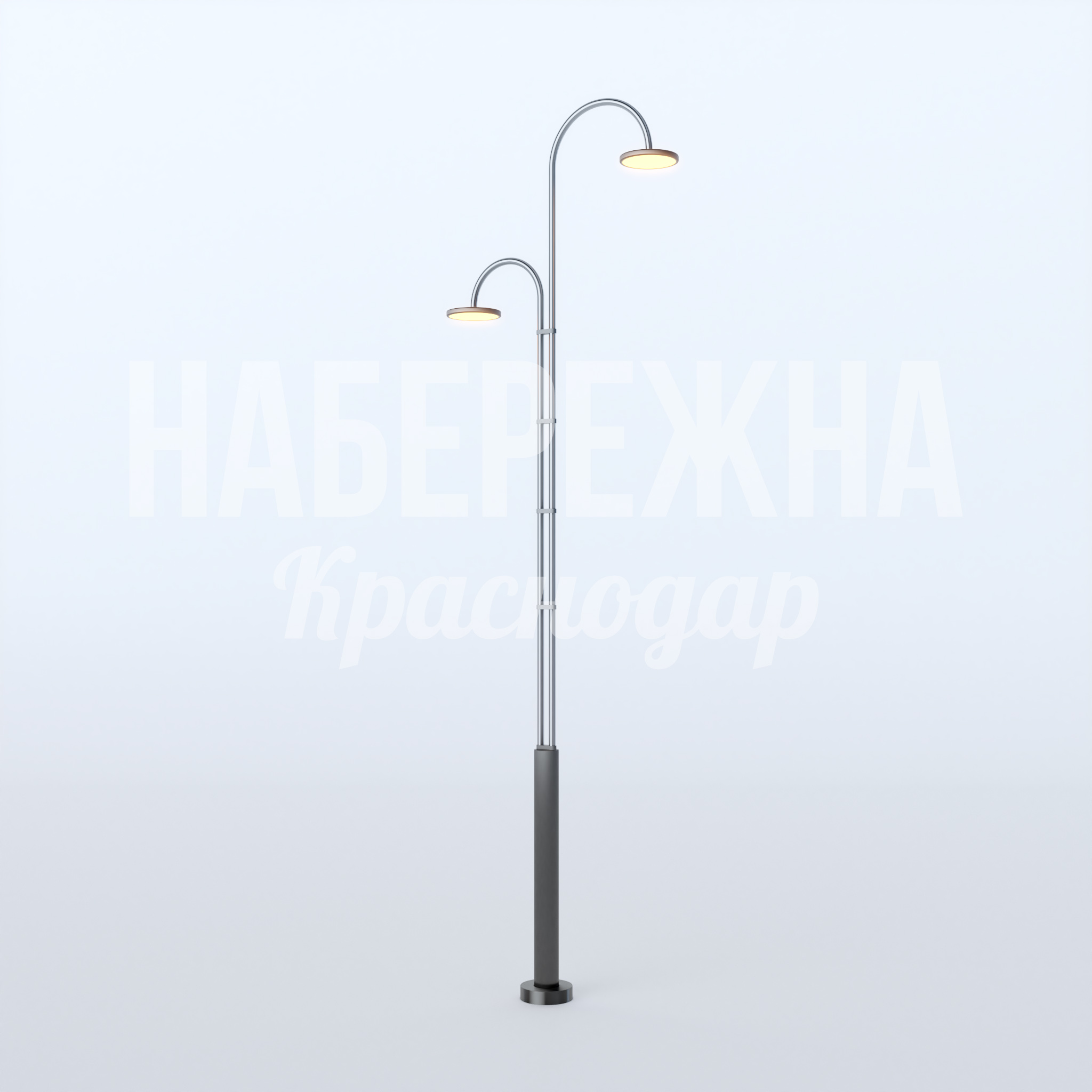 Фонарь Bejirin 320x1500x5000 мм. MAF-22.691 Фонарь с двумя плафонами и изогнутыми консолями, обеспечивает широкую зону освещения пешеходных территорий.