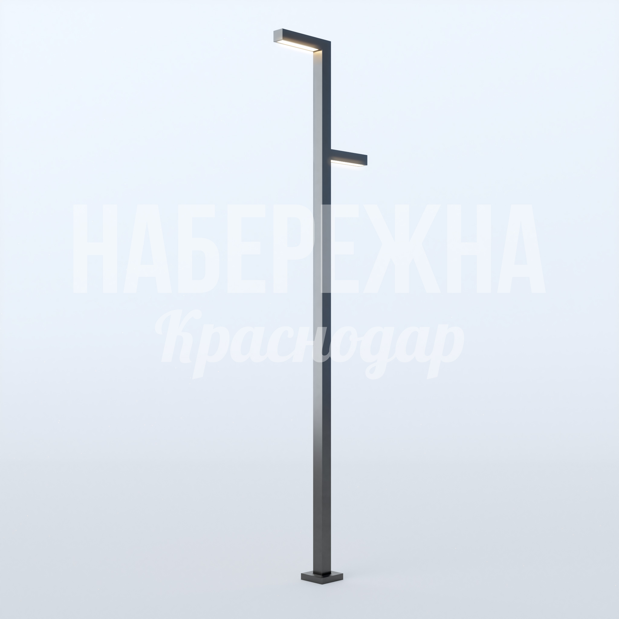 Фонарь Defmåh 280x1100x5000 мм. MAF-22.695 Фонарь с двойным освещением и консолью для подсветки фасадов. Металлический корпус высотой 5 м для парков и улиц.