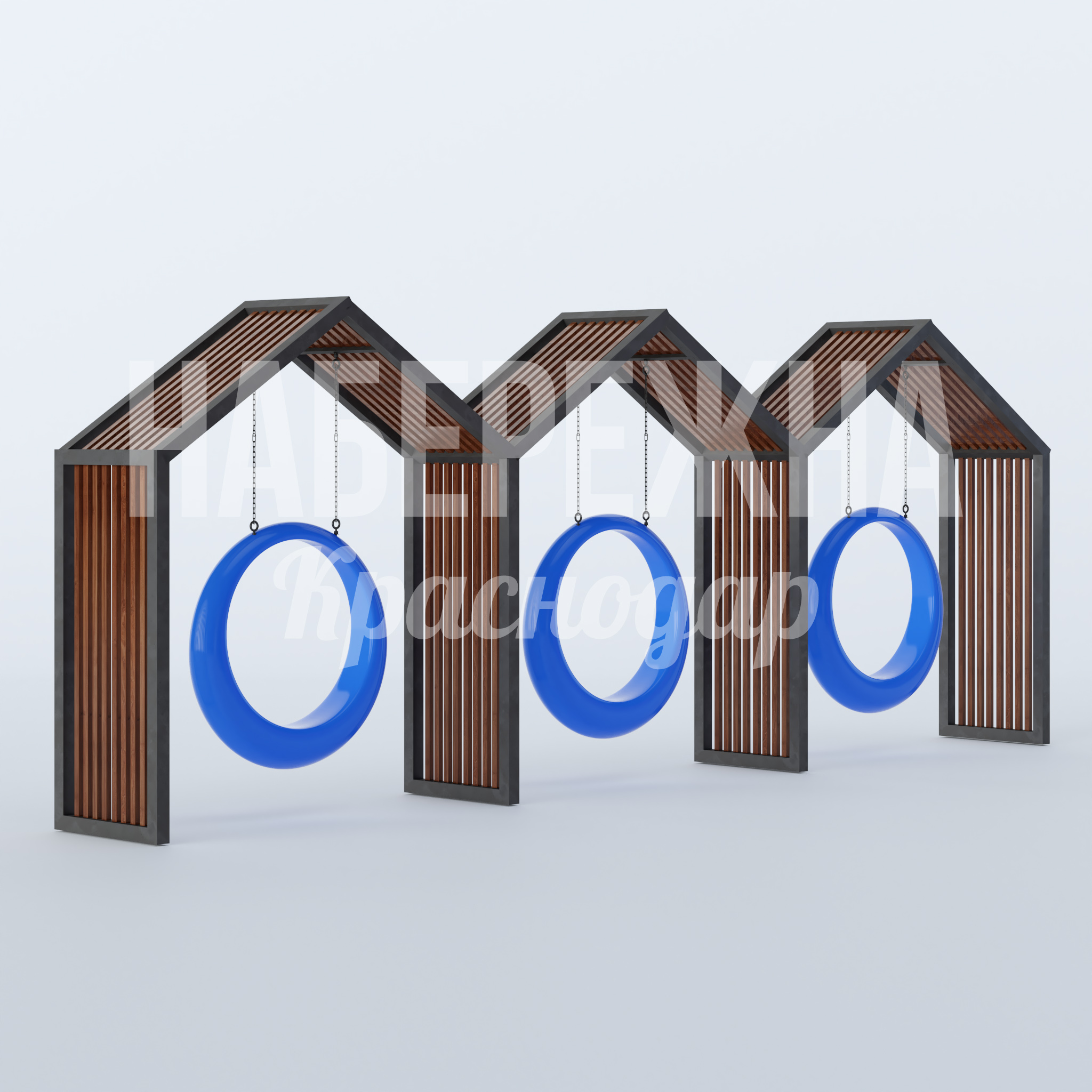 Качели Objilco — купить, MAF-22.827 | Набережна Качели Objilco 1000x8600x3240 мм. MAF-22.827 Качели с тремя сиденьями в архитектурной раме-домике. Комбинированная отделка планкеном для парков и дворов.