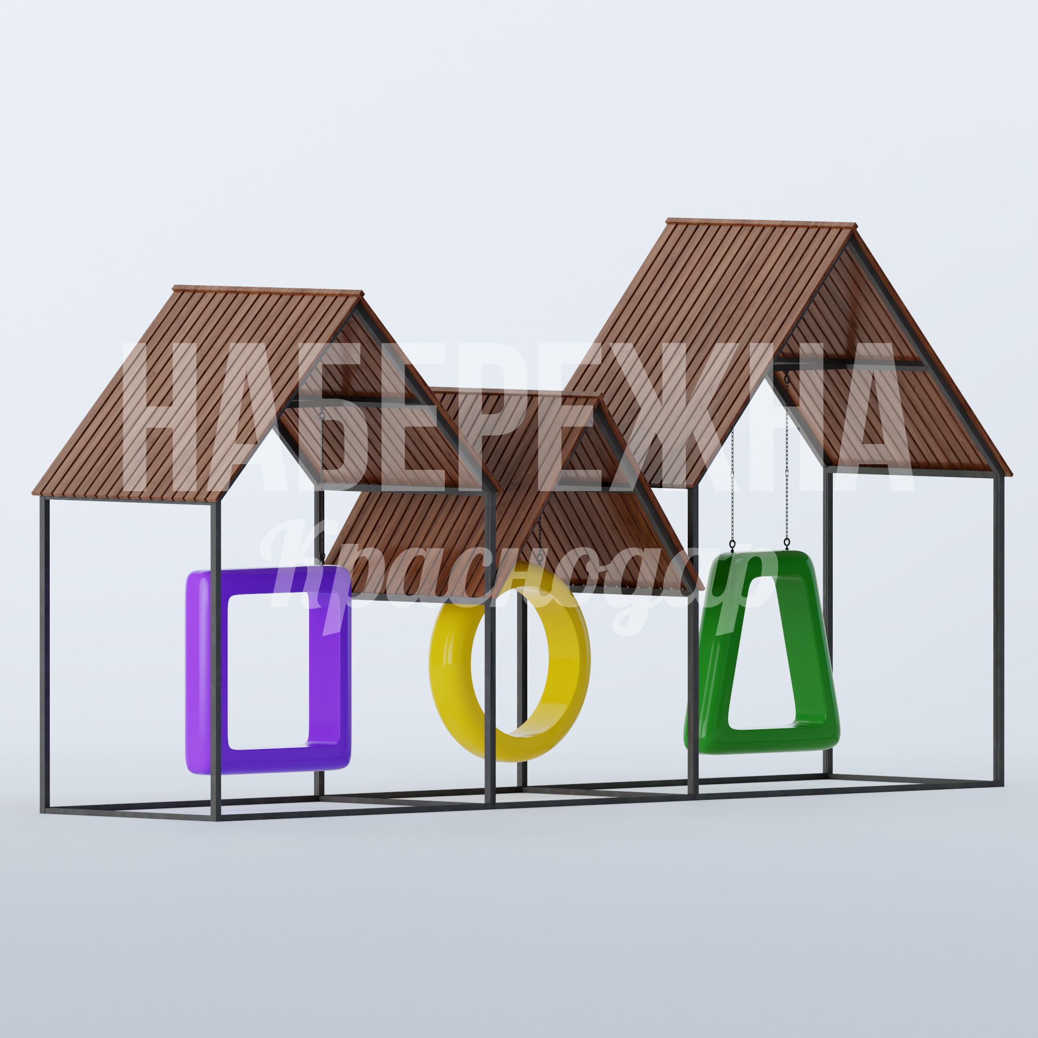 Качели Lotcoble — купить, MAF-22.835 | Набережна Качели Lotcoble 2100x8750x4500 мм. MAF-22.835 Качели с тремя сидениями и деревянными навесами. Яркие цветные сиденья из стеклопластика. Для детских площадок.