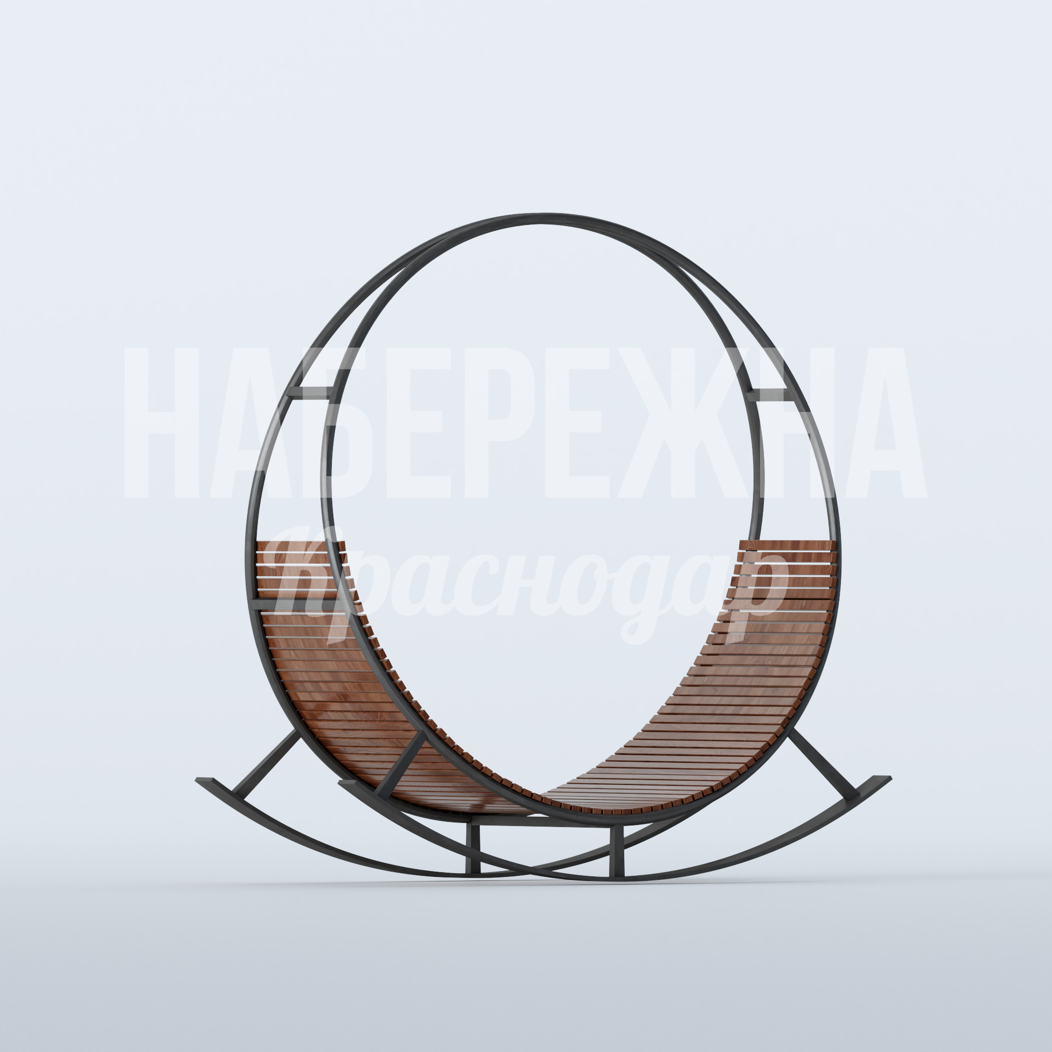 Качели Yucupsog 980x2235x2290 мм. MAF-22.855 Качели круглой формы на 2 человек с металлическим каркасом и деревянными сиденьями для зон отдыха и парков.