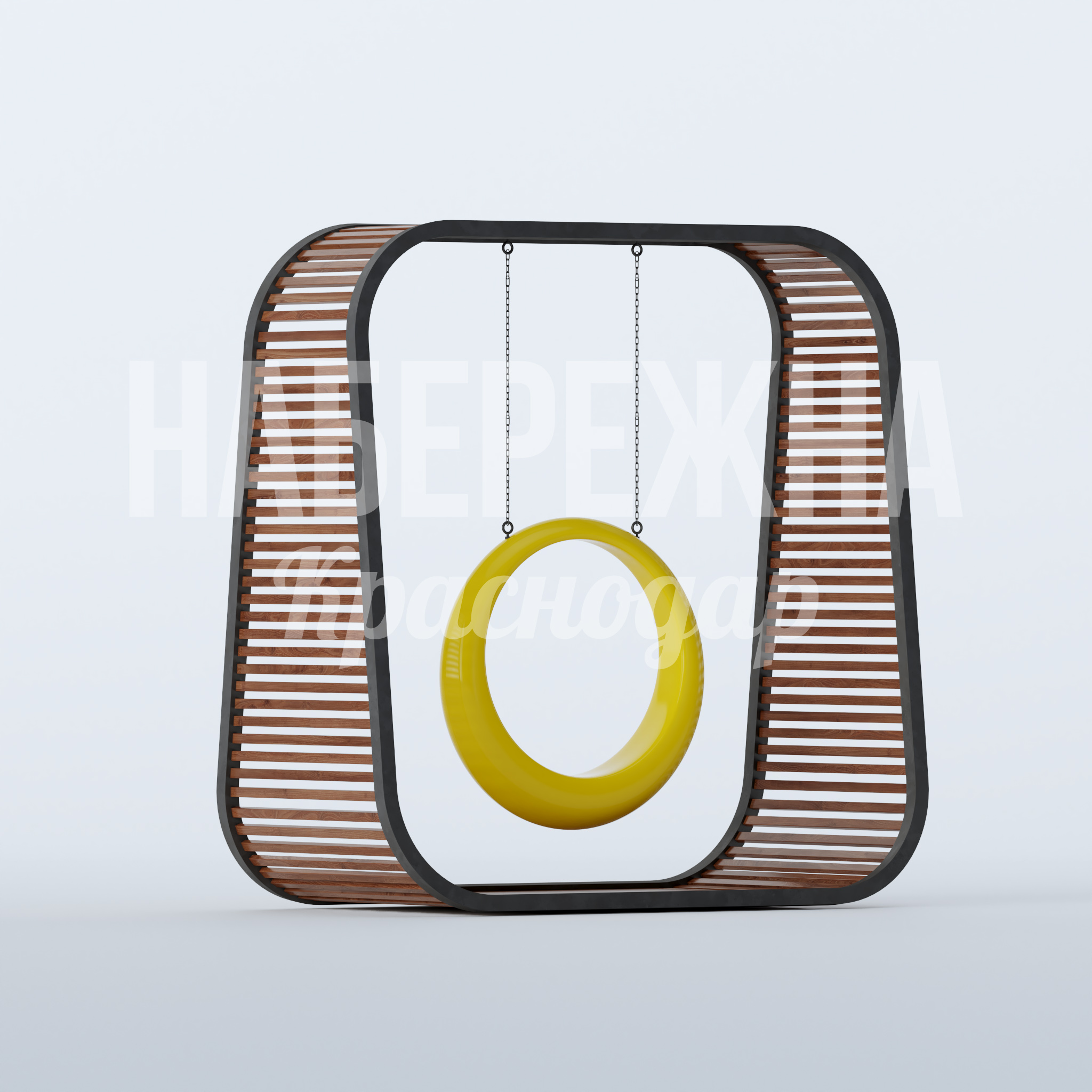 Качели Gåpco 1600x3250x3370 мм. MAF-22.859 Качели с закрытой металлоконструкцией и деревянными ламелями. Антивандальная конструкция для детских площадок.