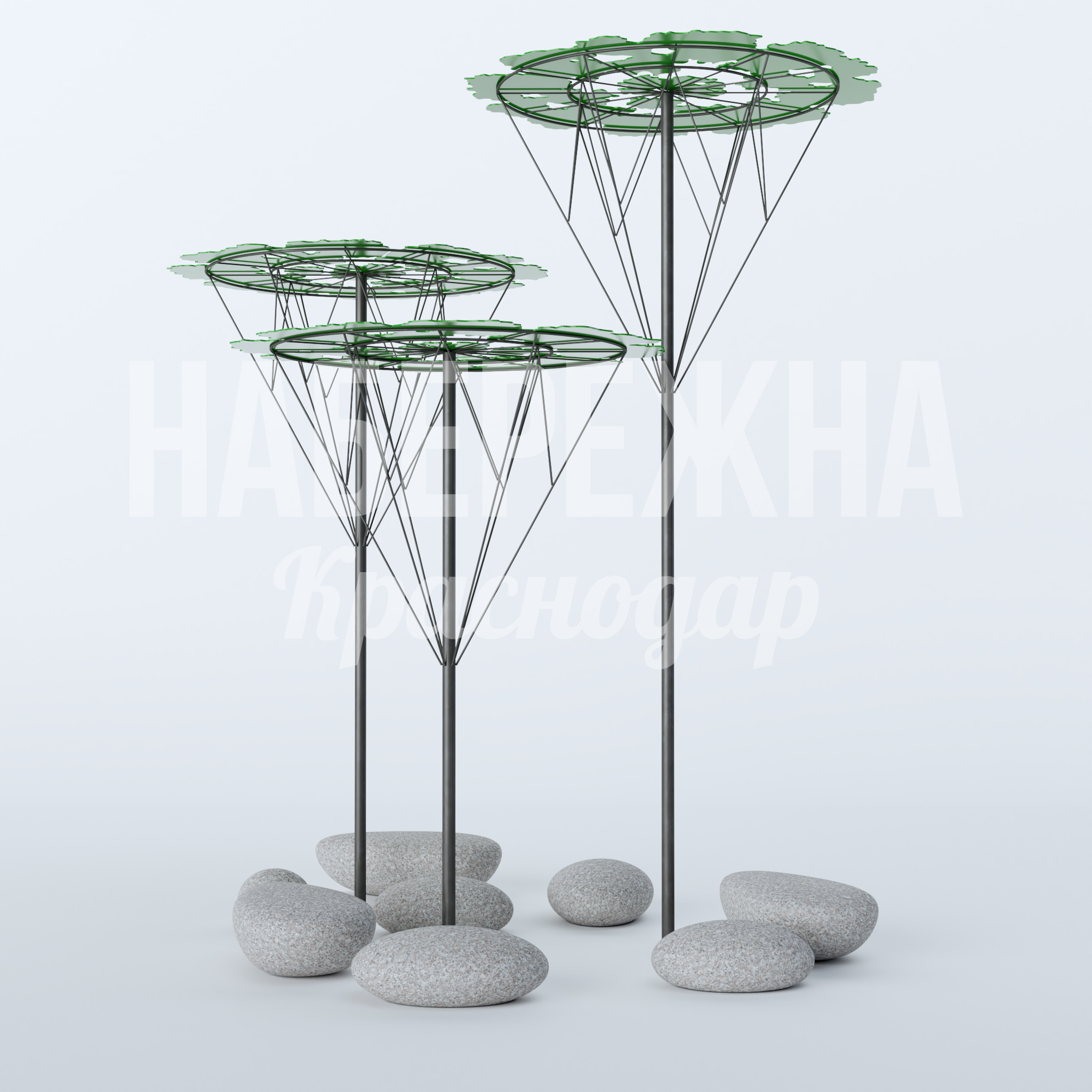 Пергола Muvca 5200x5300x6000 мм. MAF-22.881 Пергола с круглым навесом на тросовой конструкции. Создаёт тенистые зоны отдыха в парках и на площадях.