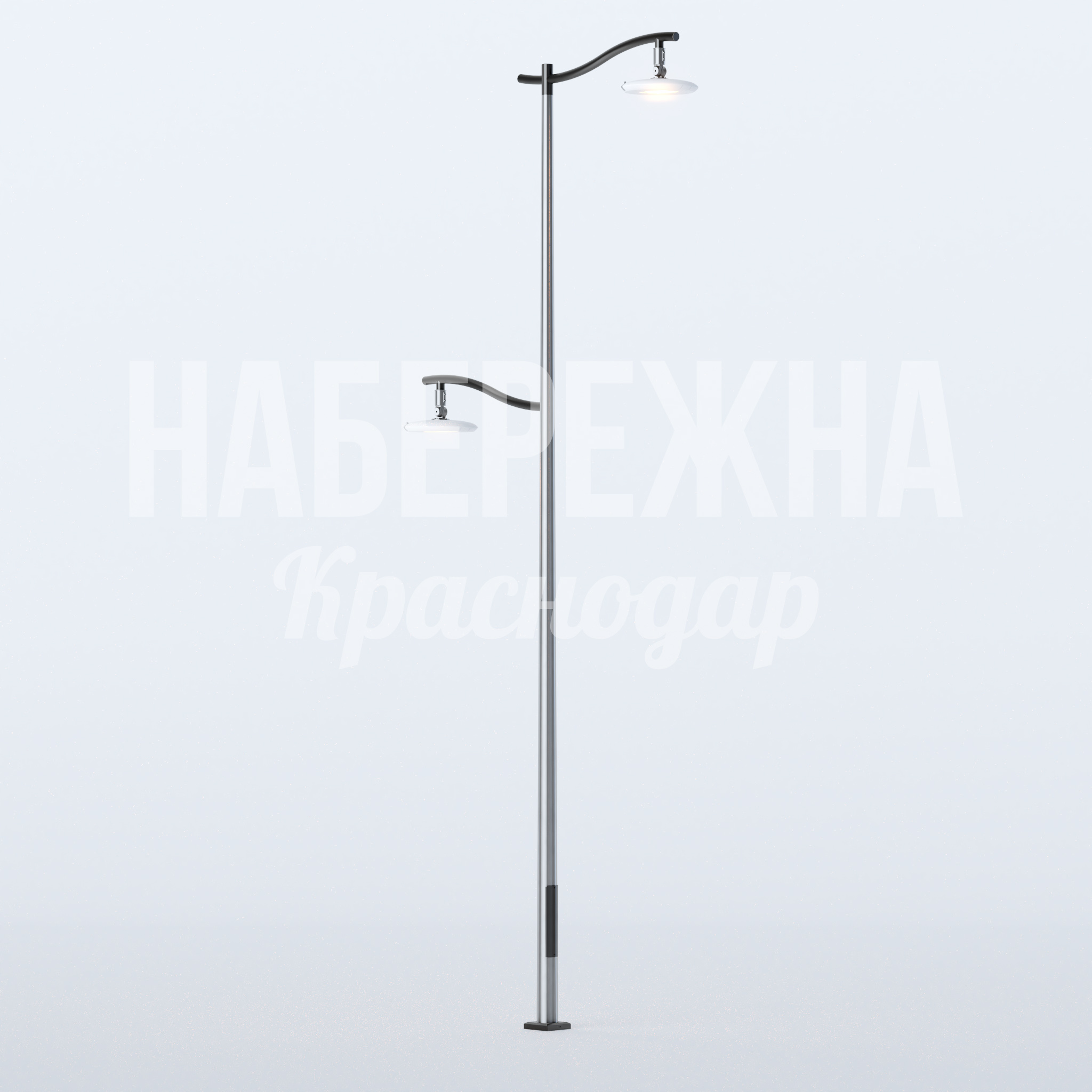 Фонарь Mebca 500x2500x6300 мм. MAF-22.904 Фонарь с двумя светильниками на изогнутых кронштейнах для освещения парков и набережных, стойкий к осадкам