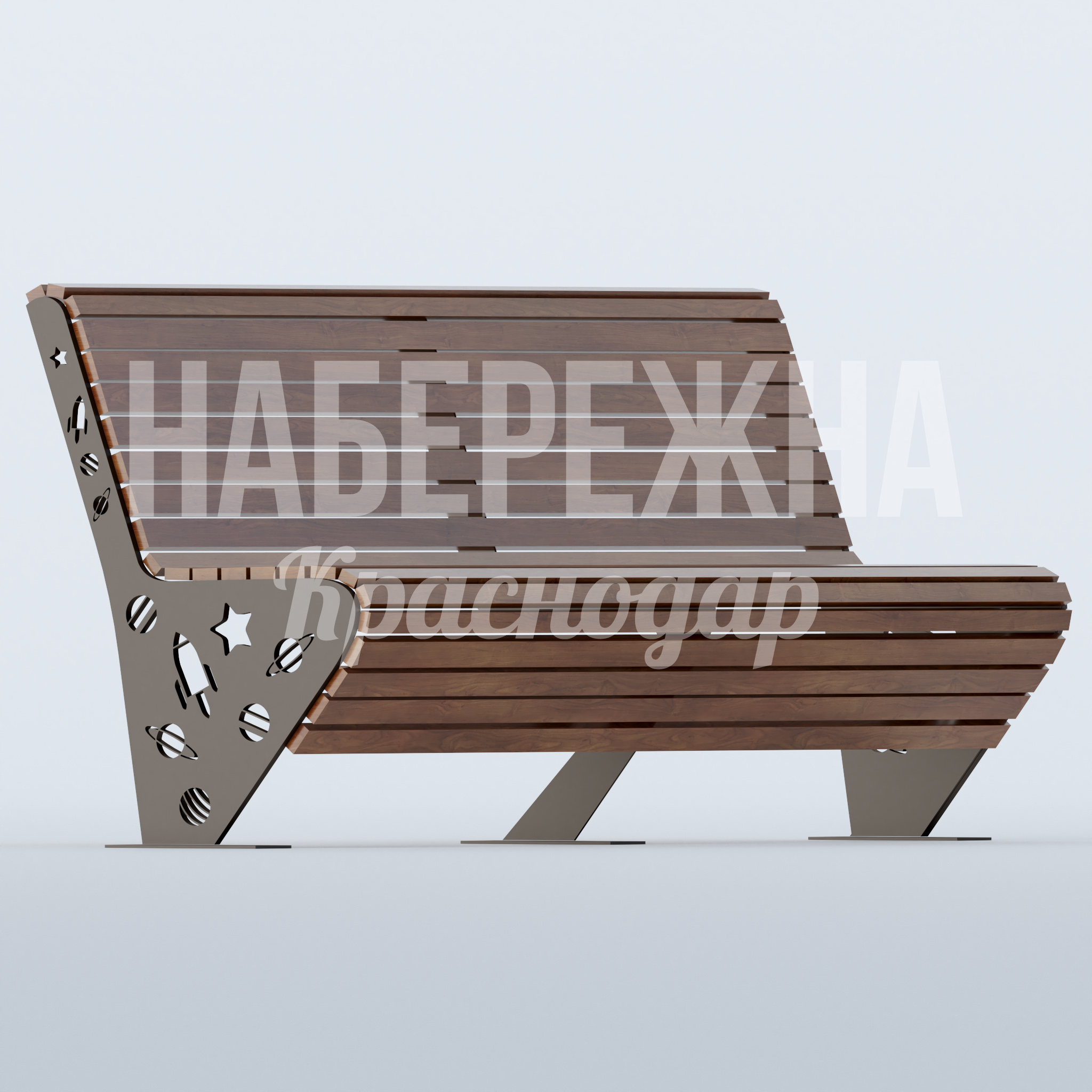 Скамейка Yifsi 700x2100x920 мм. MAF-22.910 Скамейка с декоративными боковинами и деревянными планками. Комфортная посадка, защита от коррозии, для парков и скверов.