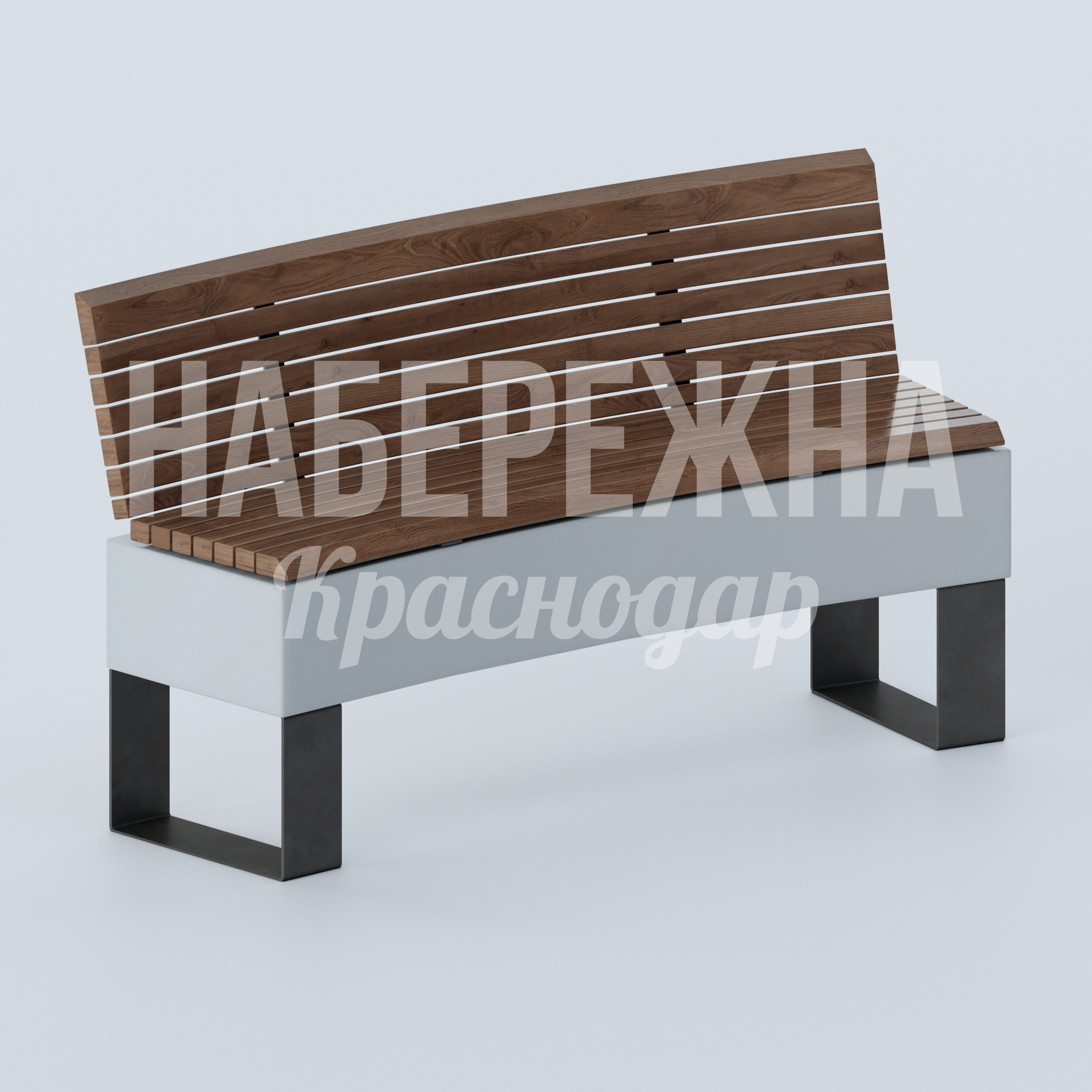 Скамейка Itloo сегмент 1 780x1550x820 мм. MAF-23.119-3 Скамейка с деревянными ламелями на бетонном основании и металлическом каркасе для высоких нагрузок в общественных местах.