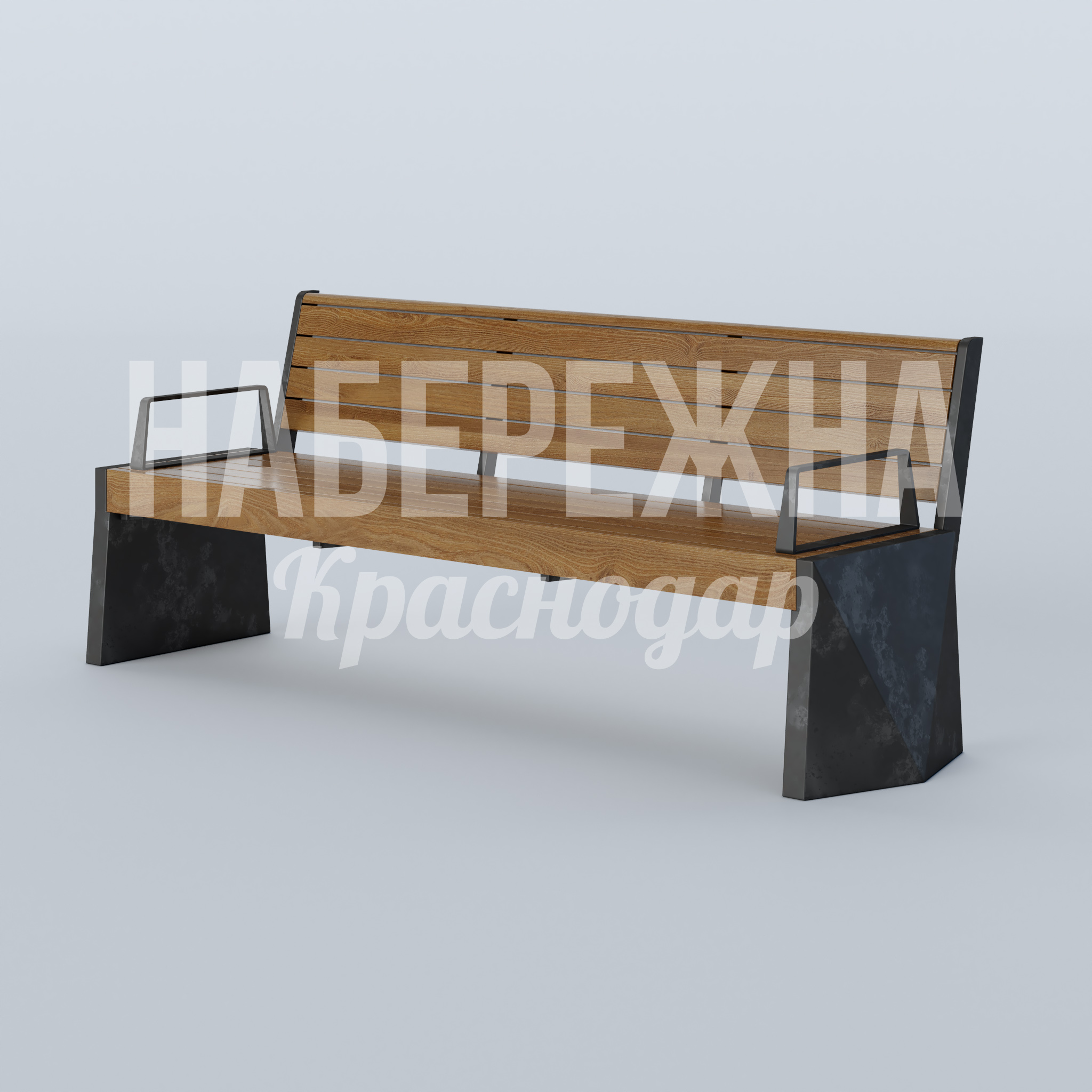 Скамейка Duvivpå 730x2260x850 мм. MAF-23.131 Скамейка со спинкой из деревянных ламелей на бетонных опорах. Антивандальная конструкция для парков и скверов.