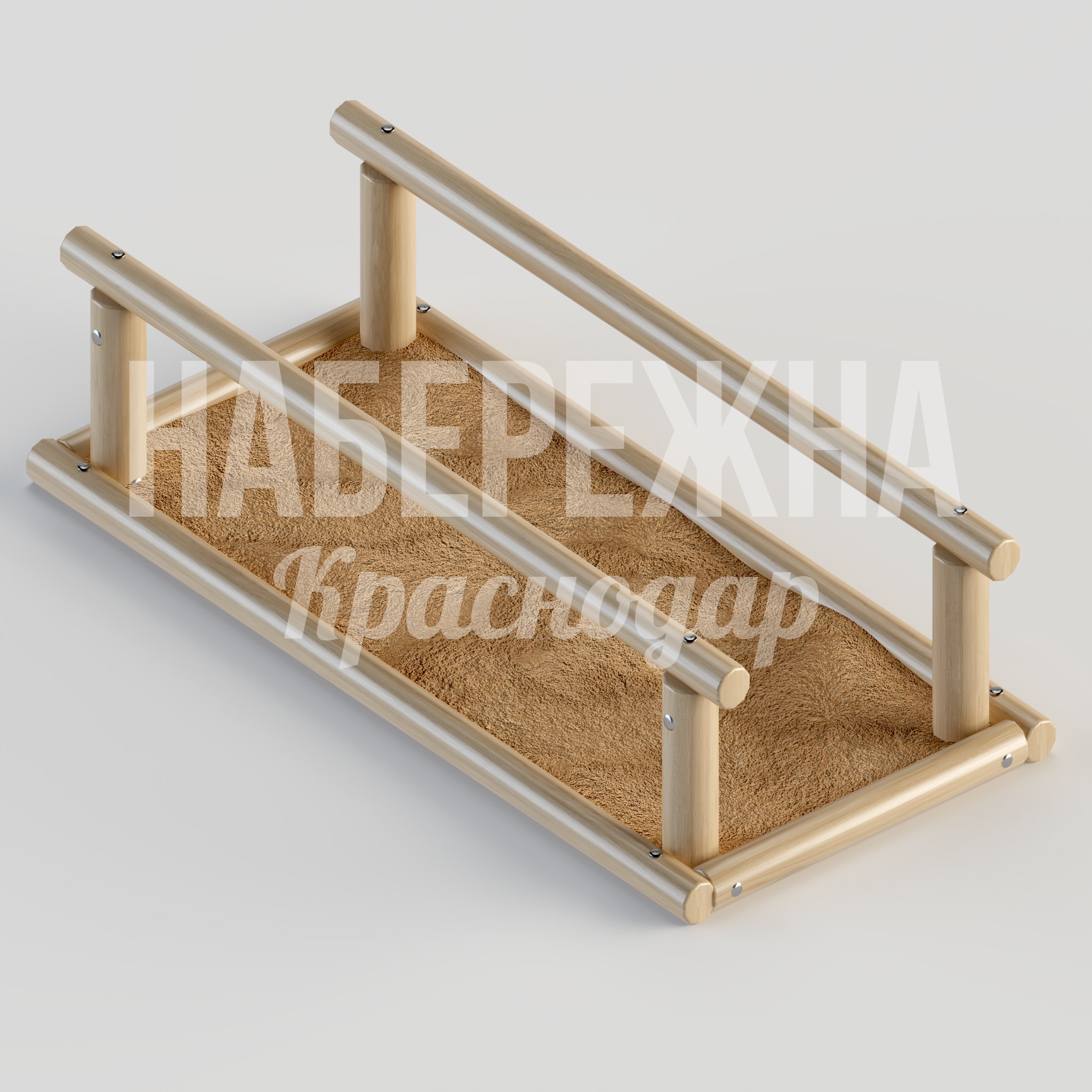 Песочница Döfvosdu 1400x2000x920 мм. MAF-23.173 Песочница с защитными перилами из бруса. Двухуровневая конструкция для безопасной игры детей от 3 лет.