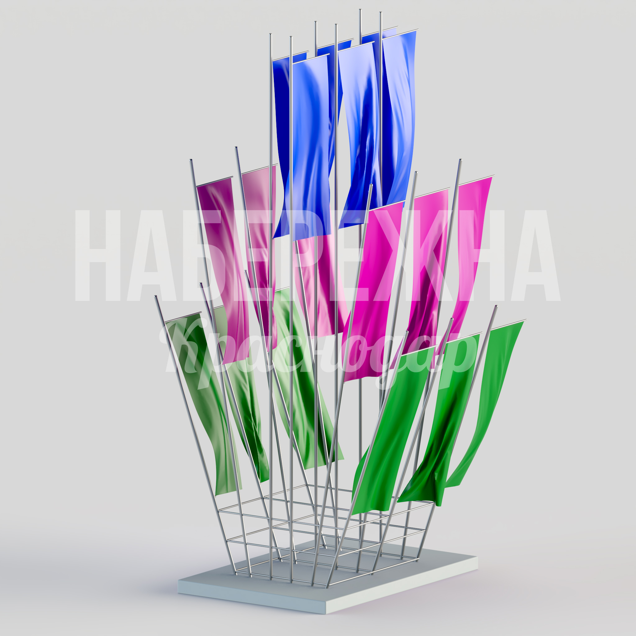 Флаговая композиция Jetcap 5000x5500x8500 мм. MAF-24.054 Флаговая композиция с металлическим каркасом на бетонном основании для брендирования и зонирования городского пространства.