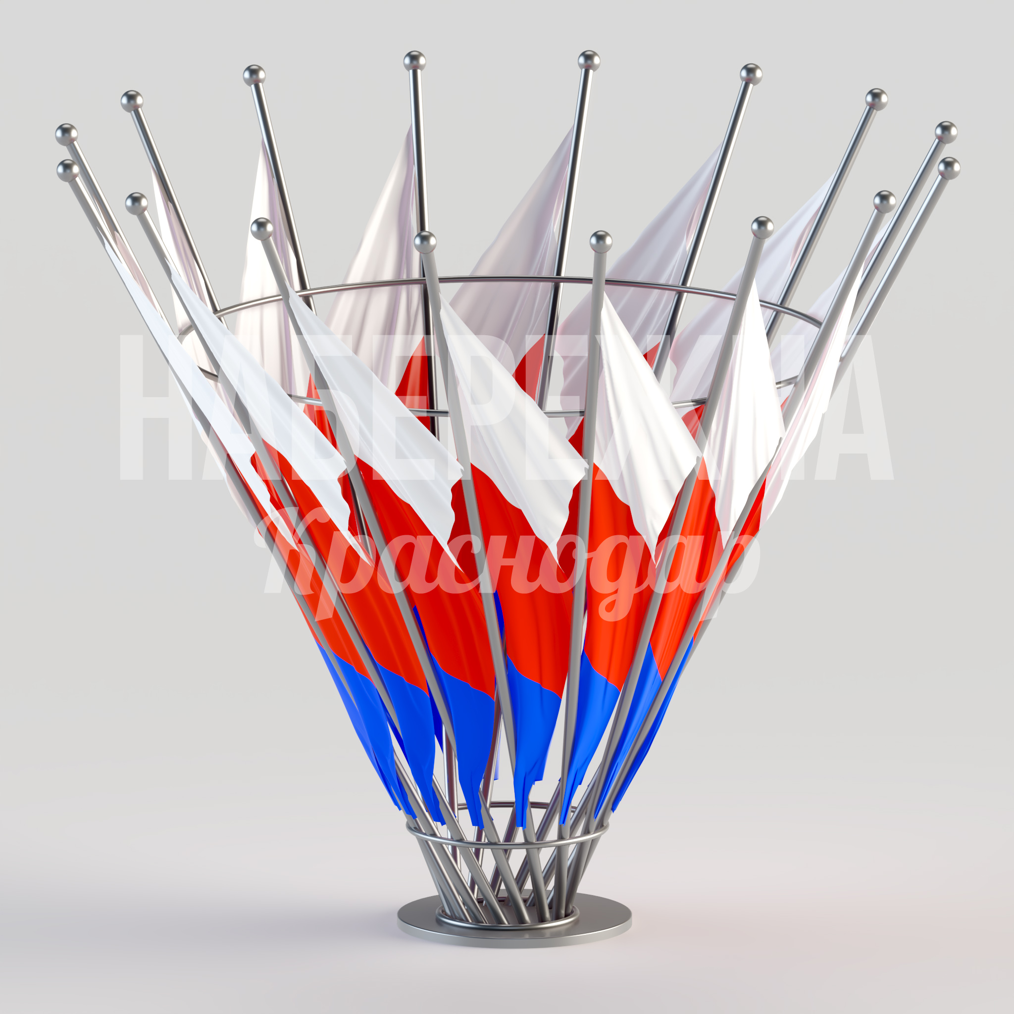 Флаговая композиция Ova 4500x4500x4000 мм. MAF-24.060 Флаговая композиция с металлическим каркасом на 17 флагштоков. Подходит для церемоний и административных зданий.