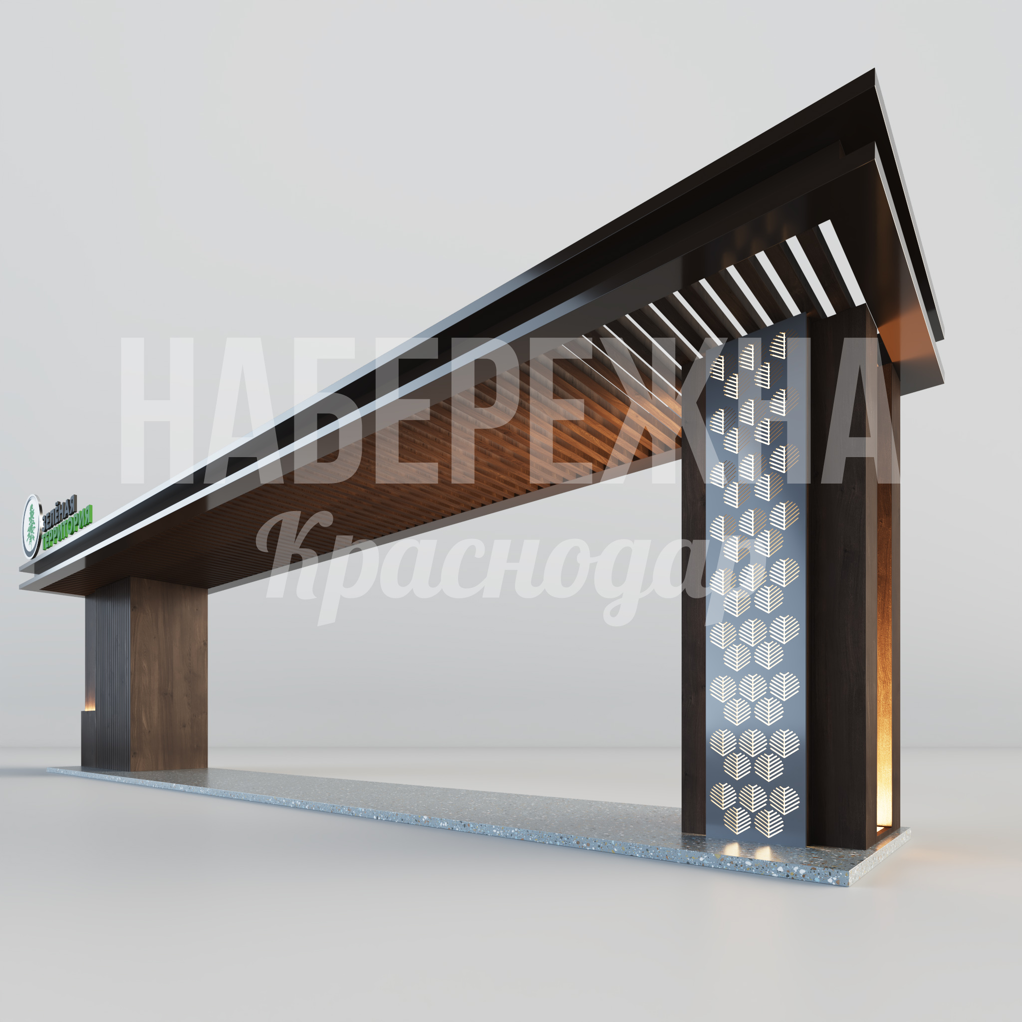 Входная группа Öot - купить, 3000x17000x4500 мм, Металл, Дерево, Подсветка