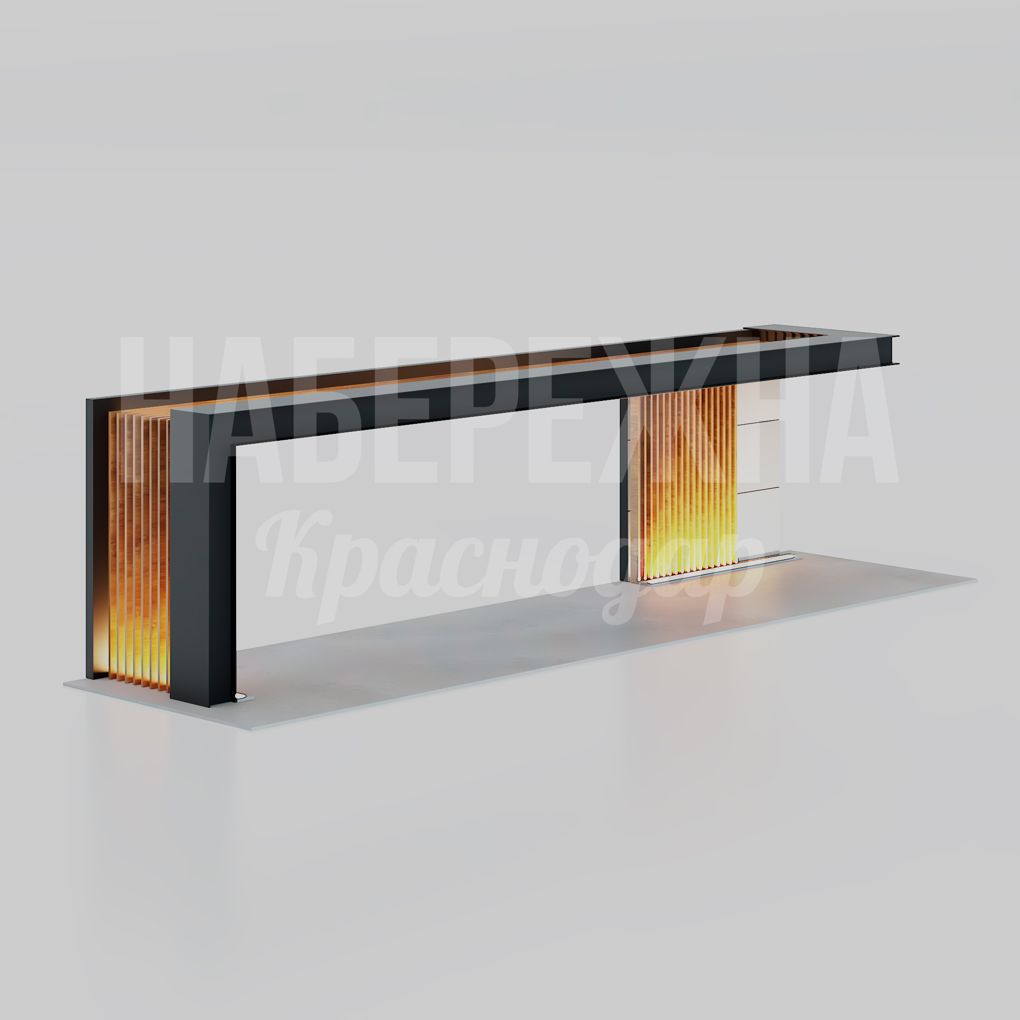 Входная группа Håuk 3000x17000x4500 мм. MAF-24.097 Входная группа с металлическим каркасом и деревянными панелями. Встроенная подсветка создаёт комфорт в тёмное время.