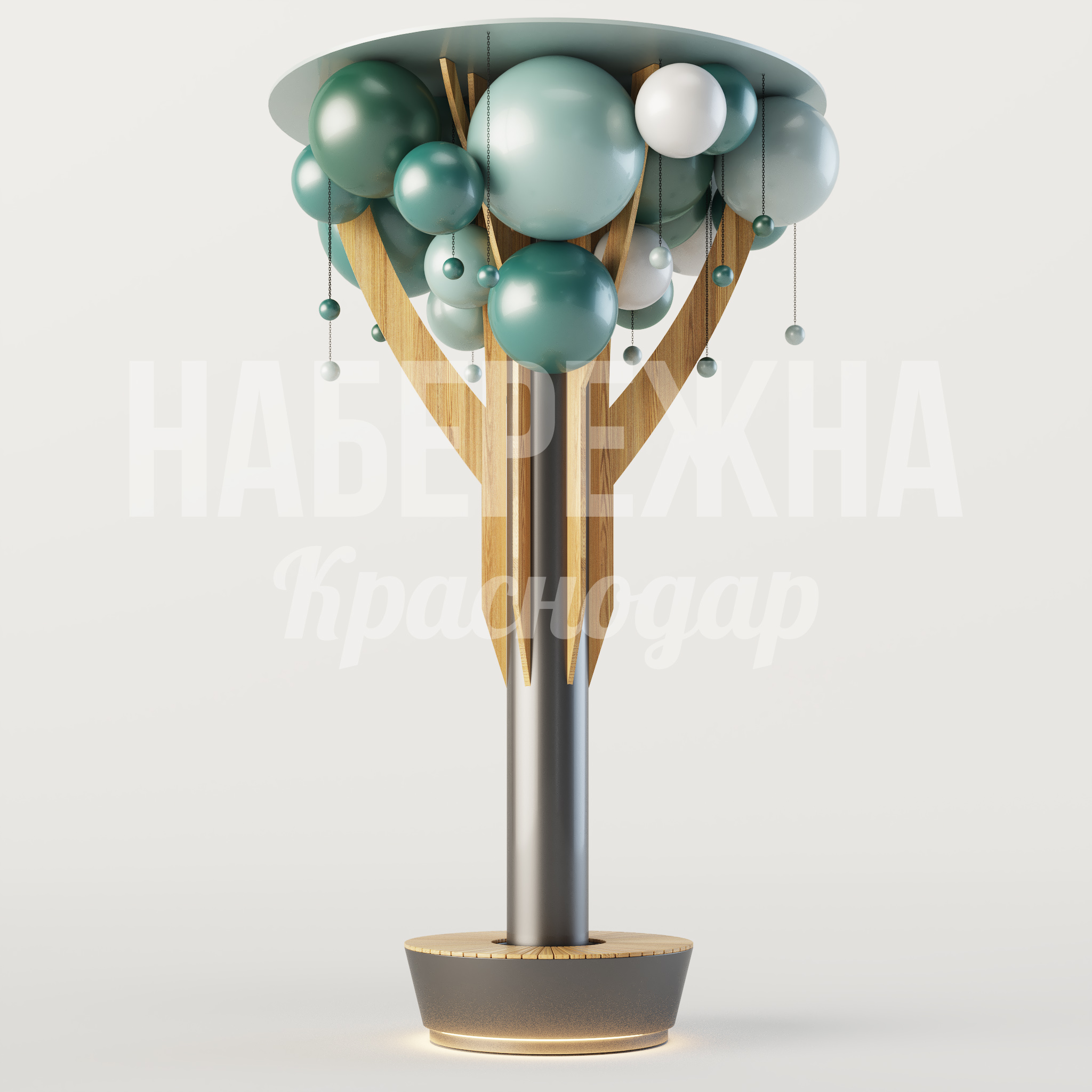 Лавочка-Арт-объект Luel 3300x3300x4500 мм. MAF-25.076-1 Лавочка-арт-объект с декоративными сферами и встроенной подсветкой. Привлекает внимание в парках и скверах.