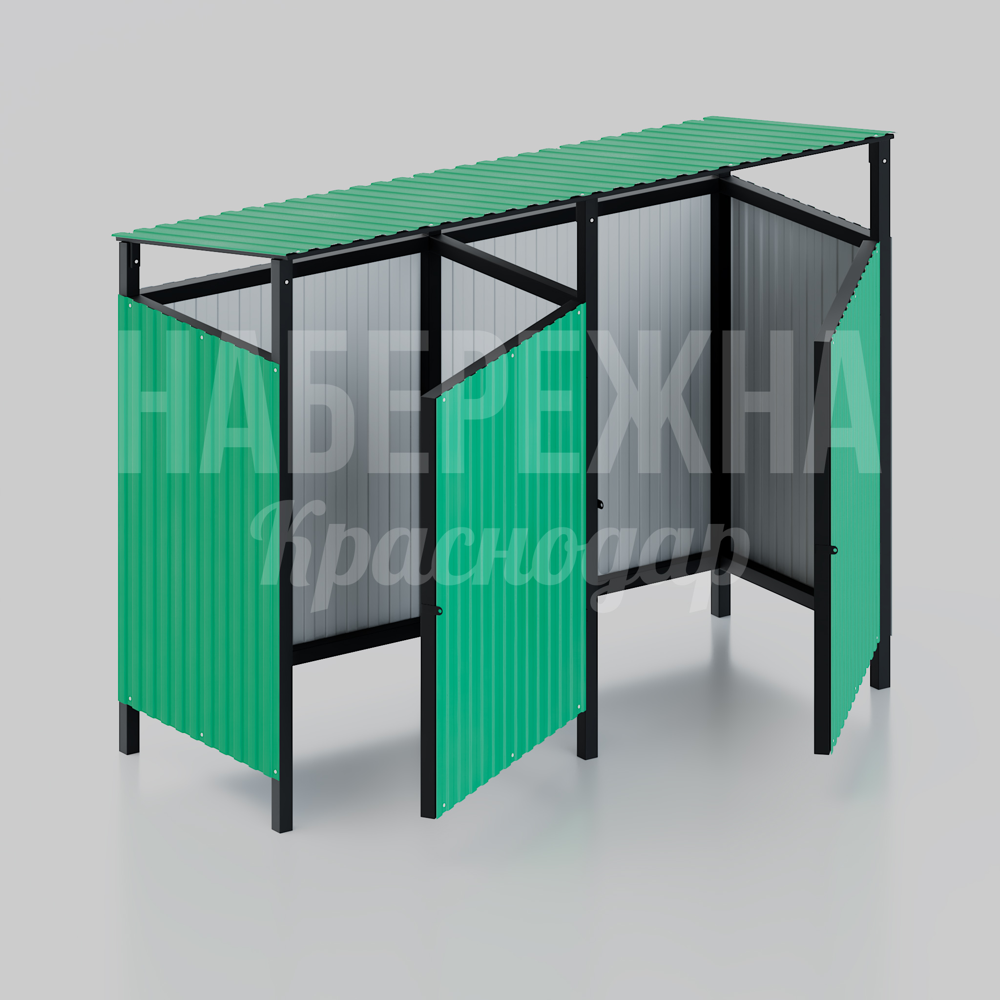 Двойное ограждение для мусорных контейнеров Mekdu 2200x3000x2300 мм. MAF-25.269-1 Ограждение для двух контейнеров с профнастилом и навесом. Защита от осадков, порывов ветра и несанкционированного доступа.