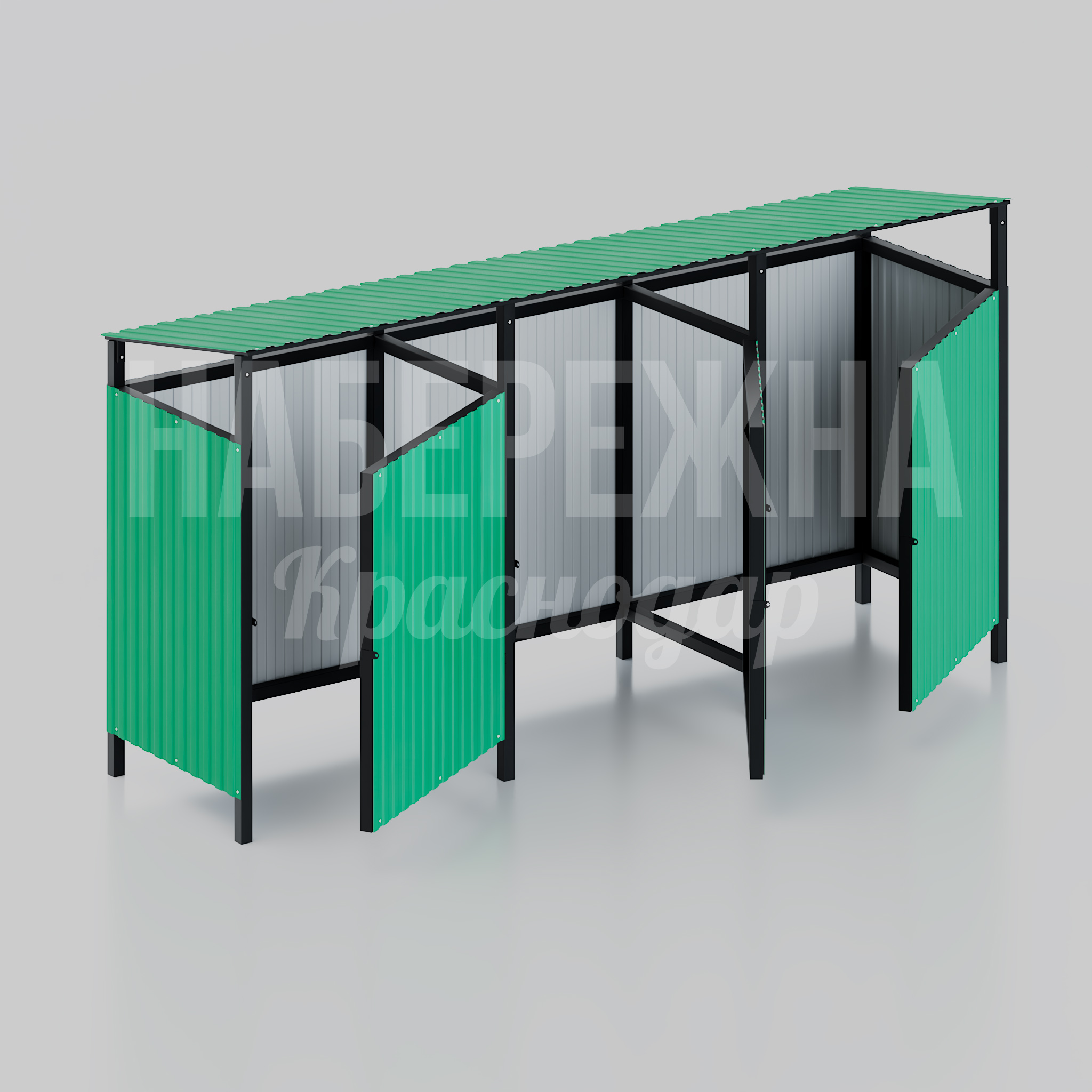 Тройное ограждение для контейнеров Gurephu 2400x4400x2250 мм. MAF-25.269-2 Ограждение для трёх контейнеров с защитой от осадков. Прочный каркас, боковые панели. Упрощает раздельный сбор отходов.