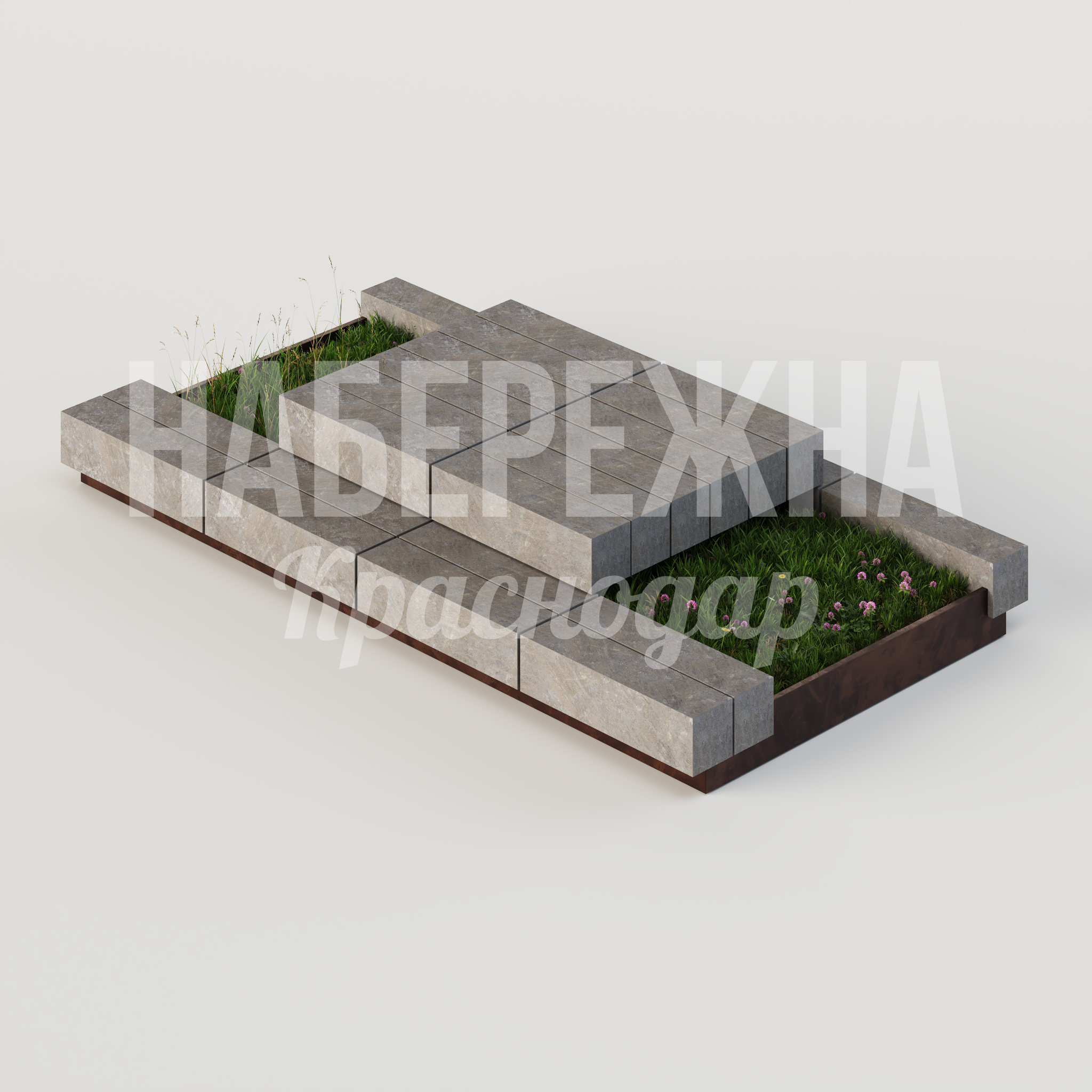 Клумба Misvoi 2600x5000x750 мм. MAF-25.007 Клумба с интегрированными бетонными бортиками и металлическим основанием для зонирования городских пространств.