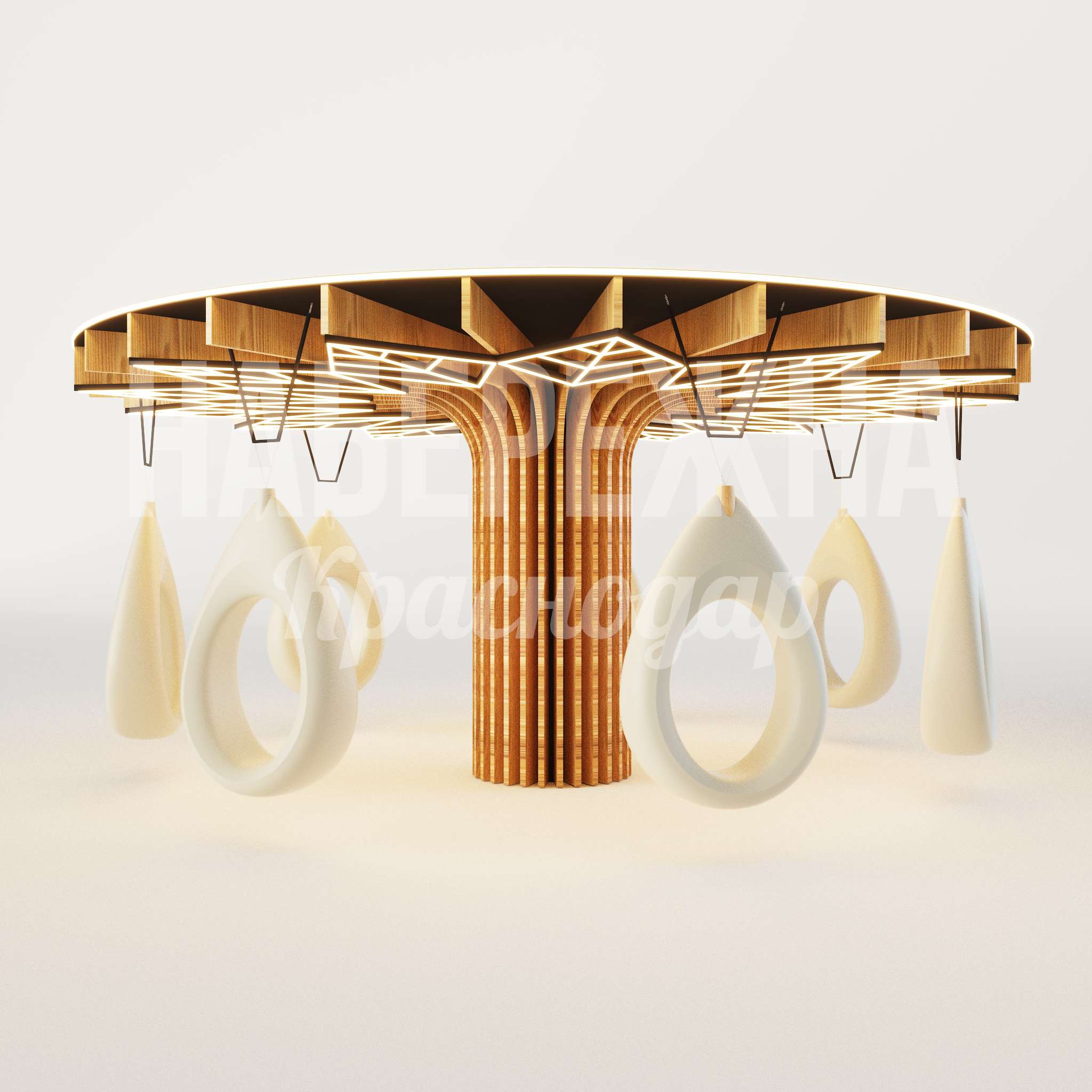 Навес Huyhöpsu с качелями 8800x8800x3650 мм. MAF-25.036-1 Навес с встроенными качелями и подсветкой. Многофункциональная конструкция для парков и детских площадок.