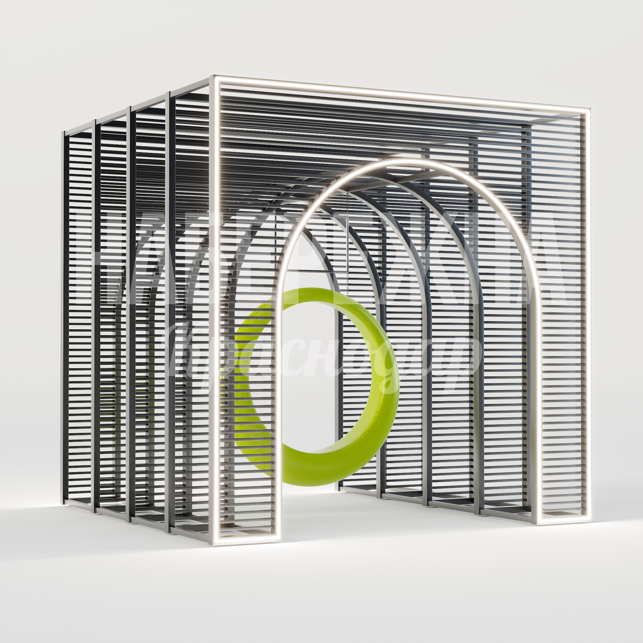 Качель Hevfeysu 3050x3050x3050 мм. MAF-25.050-2 Качель с арочной конструкцией и интегрированной подсветкой для обустройства общественных пространств и парков.