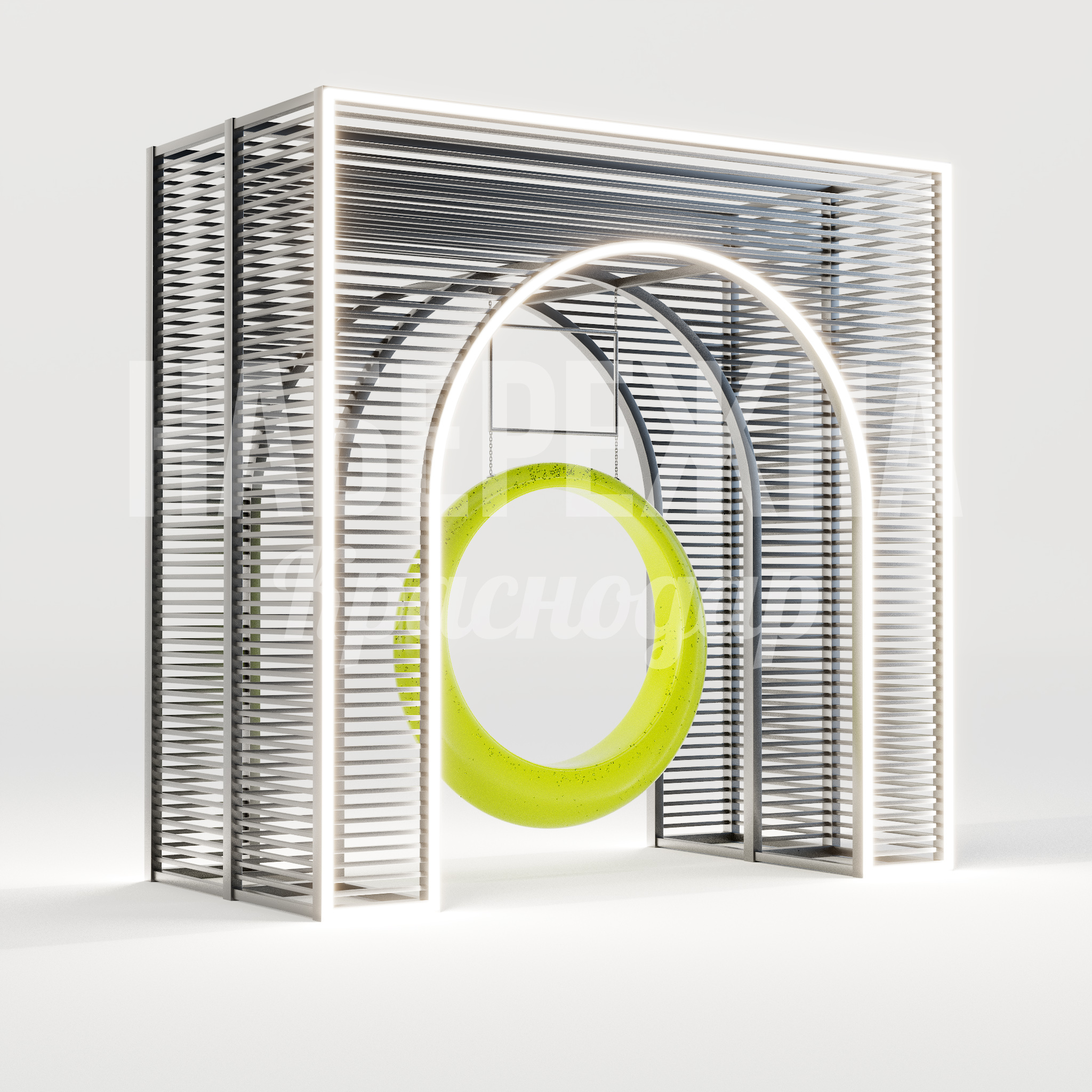 Качели Miåm 1580x3050x3050 мм. MAF-25.050 Качели с подвесным креслом и интегрированной LED-подсветкой. Стальная конструкция повышенной прочности для активной городской эксплуатации.