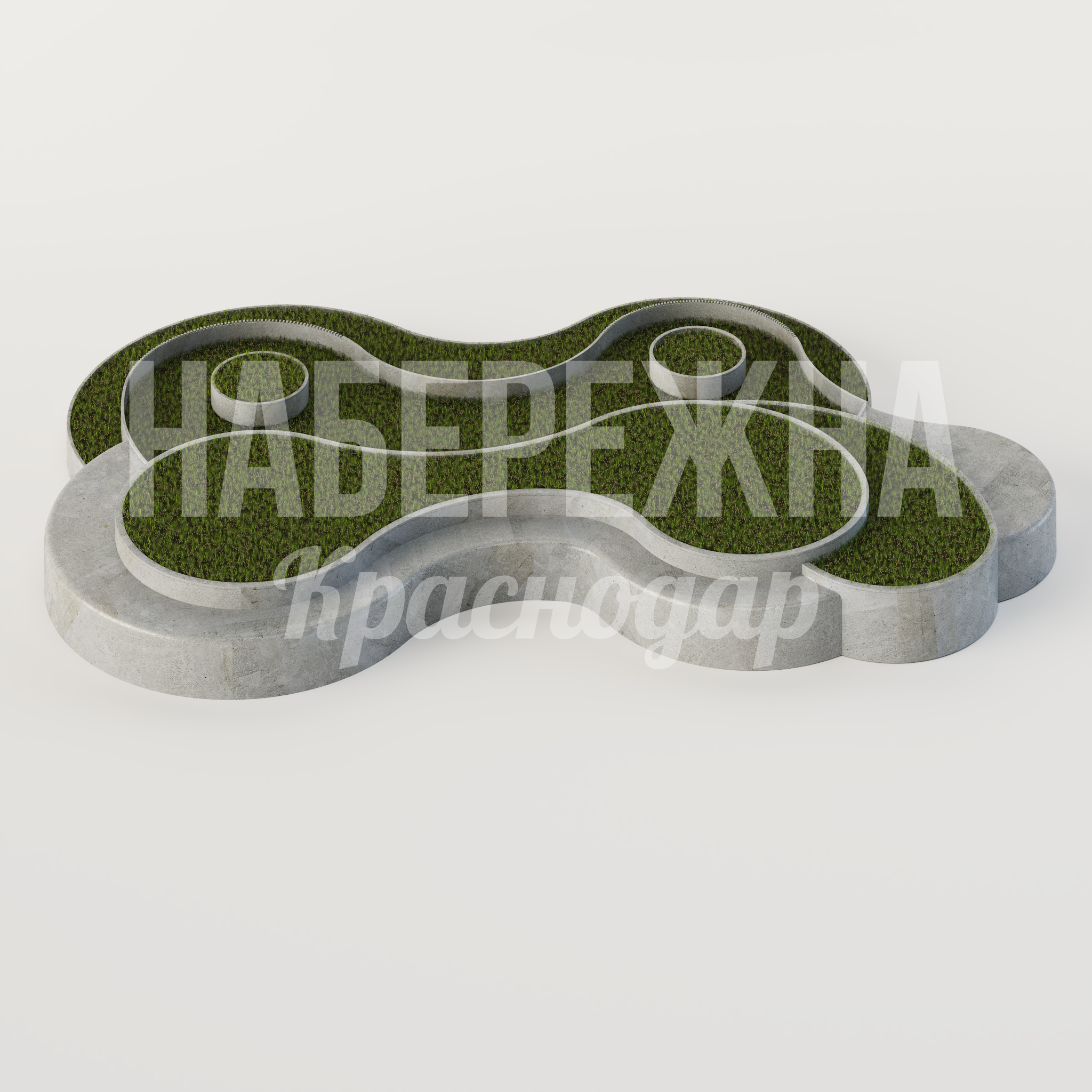 Клумба Outto - купить, 17200x17000x1160 мм, Бетон, Искусственная трава