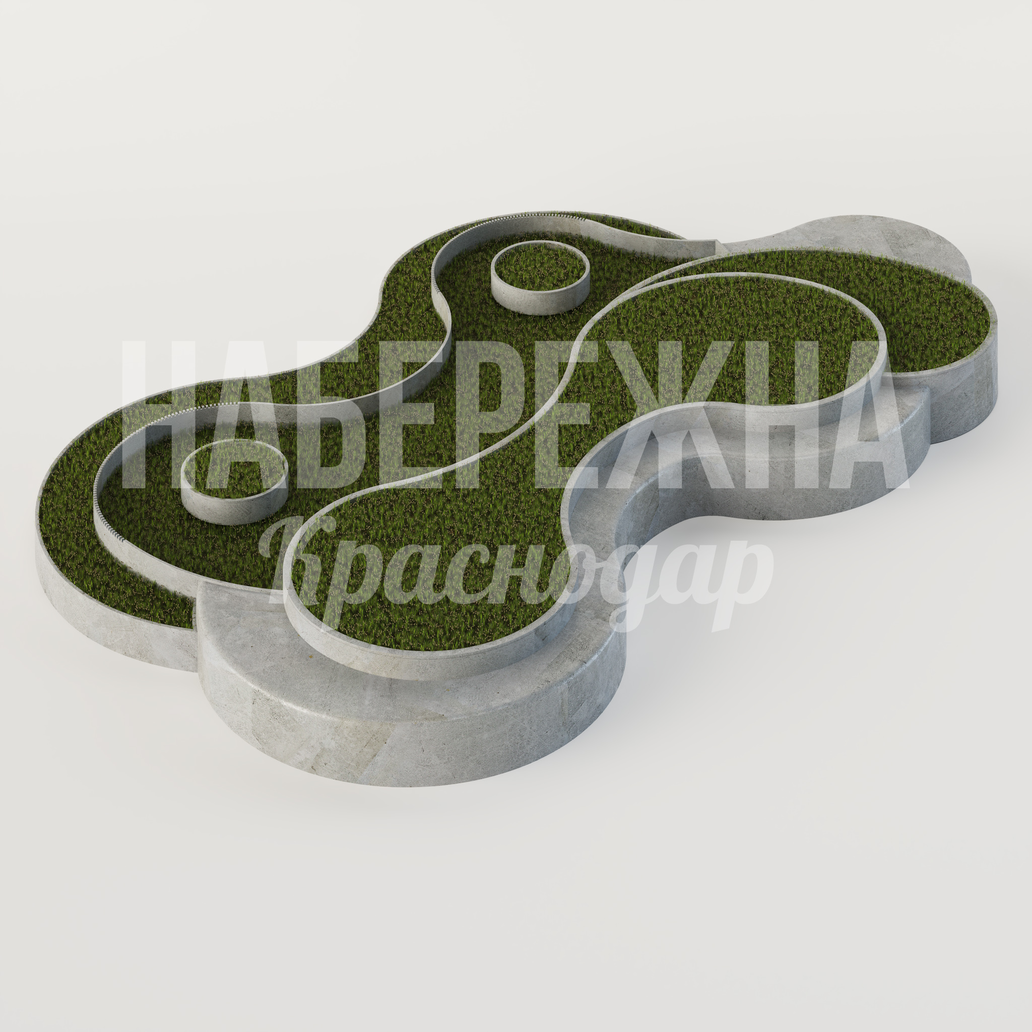 Клумба Outto 17200x17000x1160 мм. MAF-25.070 Клумба сложной формы с живым озеленением, устойчива к влаге и перепадам температур, для зон отдыха и парков.