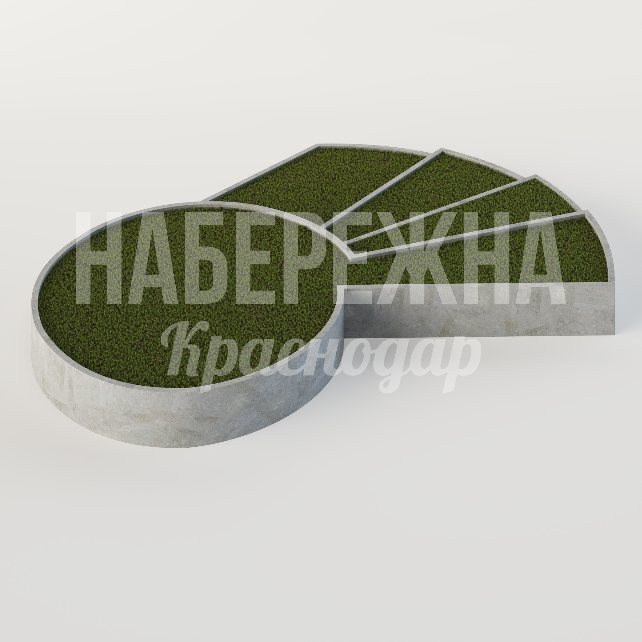 Клумба Yit 16100x18250x3850 мм. MAF-25.071-1 Клумба из бетонных секций с озеленением. Модульная конструкция для зонирования и благоустройства общественных пространств.