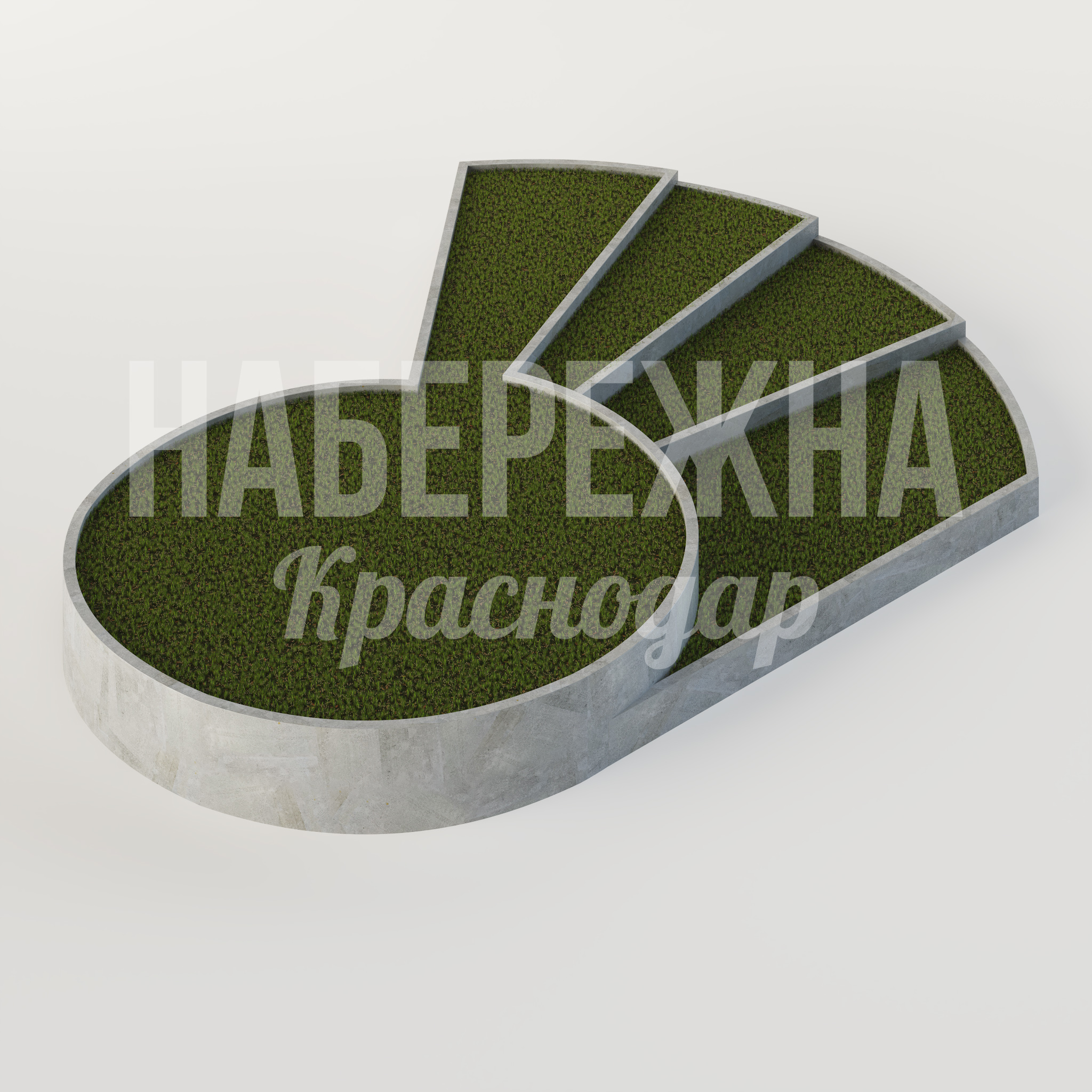 Клумба Bayvi - купить, 16100x18250x3860 мм, Бетон, Искусственная трава