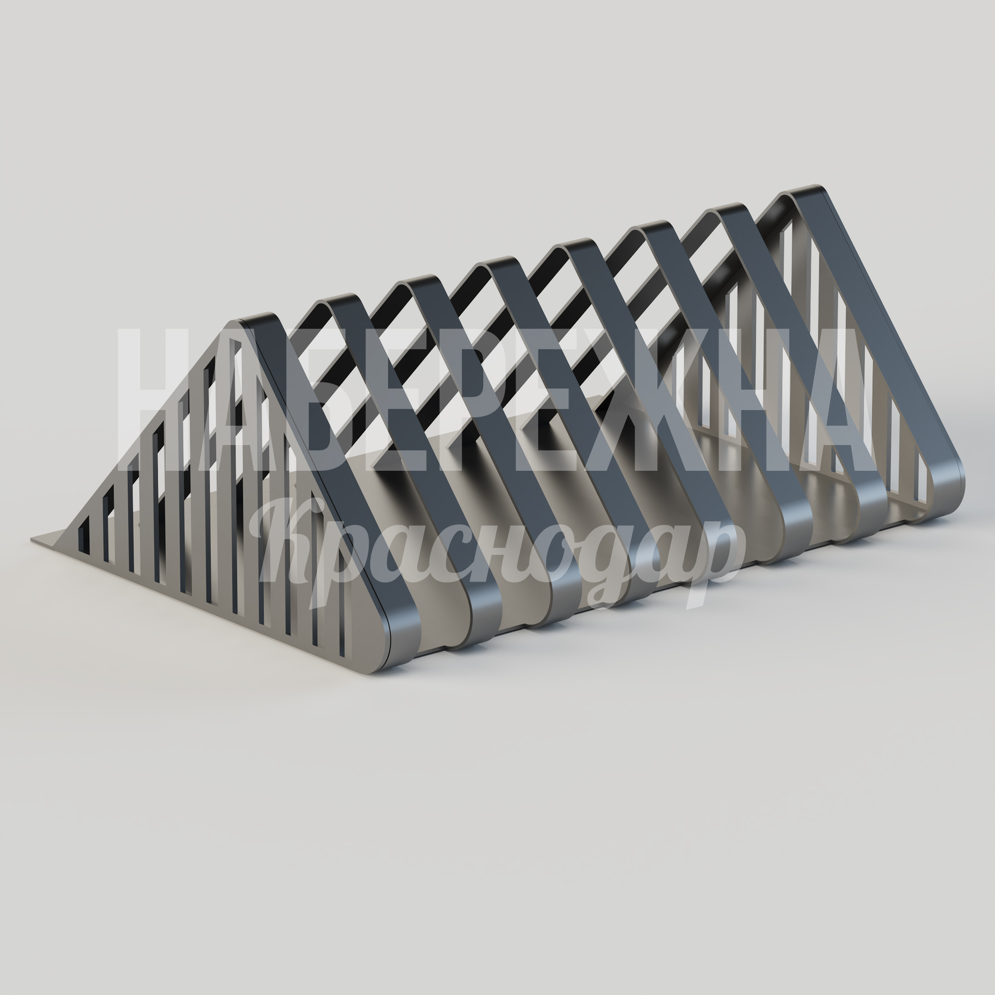 Велопарковка Nejö 1200x900x500 мм. MAF-25.091 Велопарковка с волнообразными рёбрами на 10 мест. Компактная установка, надёжная фиксация колёс, стойкость к нагрузкам.