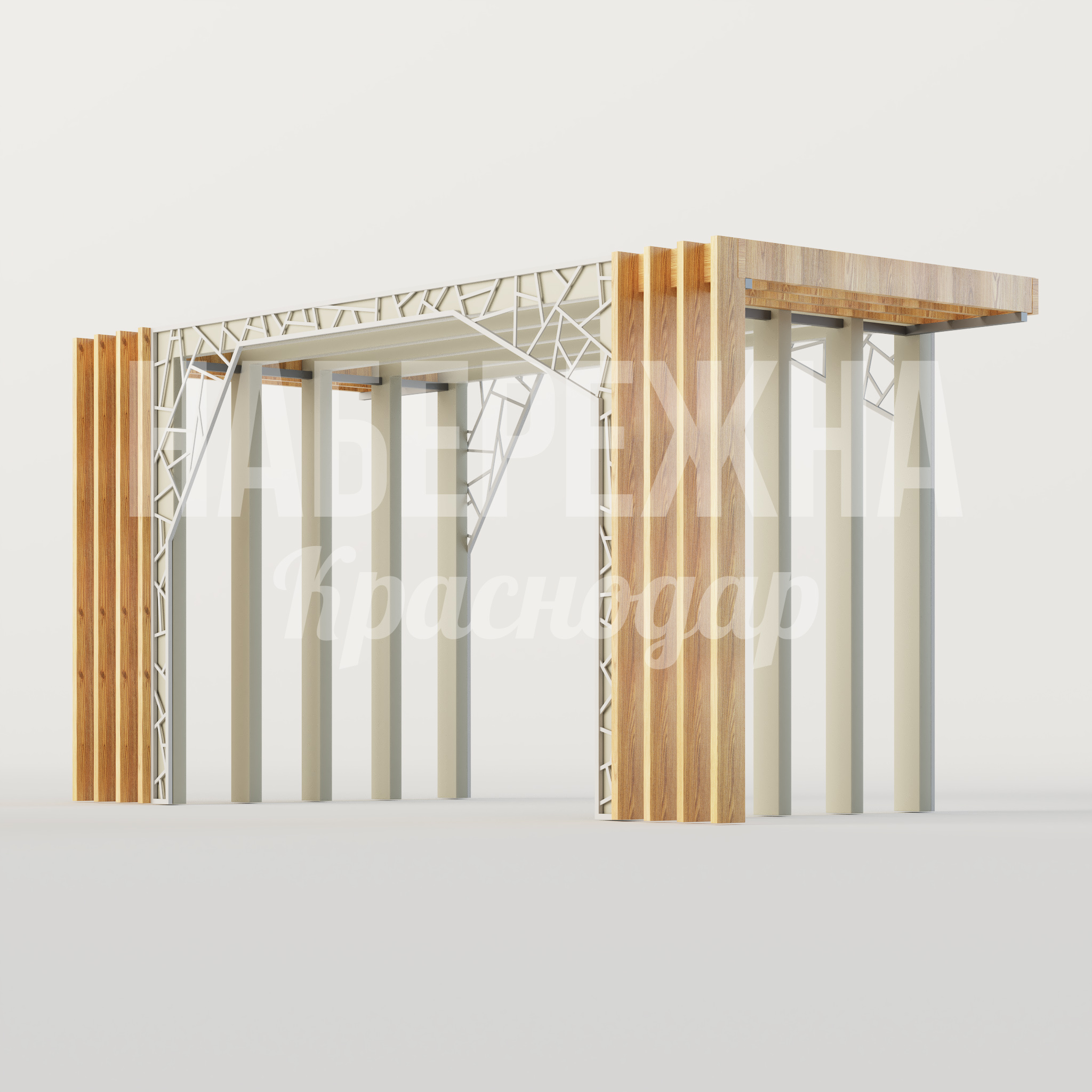 Входная группа Readsicvö 2500x6000x3000 мм. MAF-25.105 Входная группа с декоративными панелями и металлокаркасом. Навес защищает от осадков, подходит для парков и скверов.