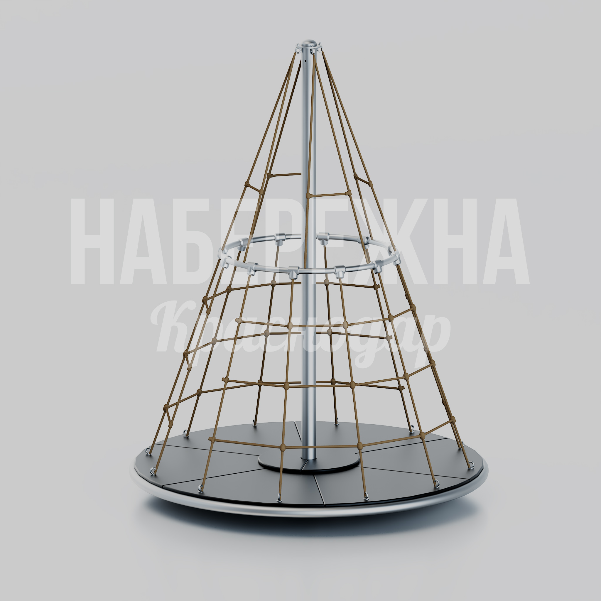 Детская лазалка Bugdö 2500x2500x3900 мм. MAF-26.071 Лазалка-пирамида с канатными элементами для детских площадок. Развивает координацию и выносливость у детей от 6 лет.