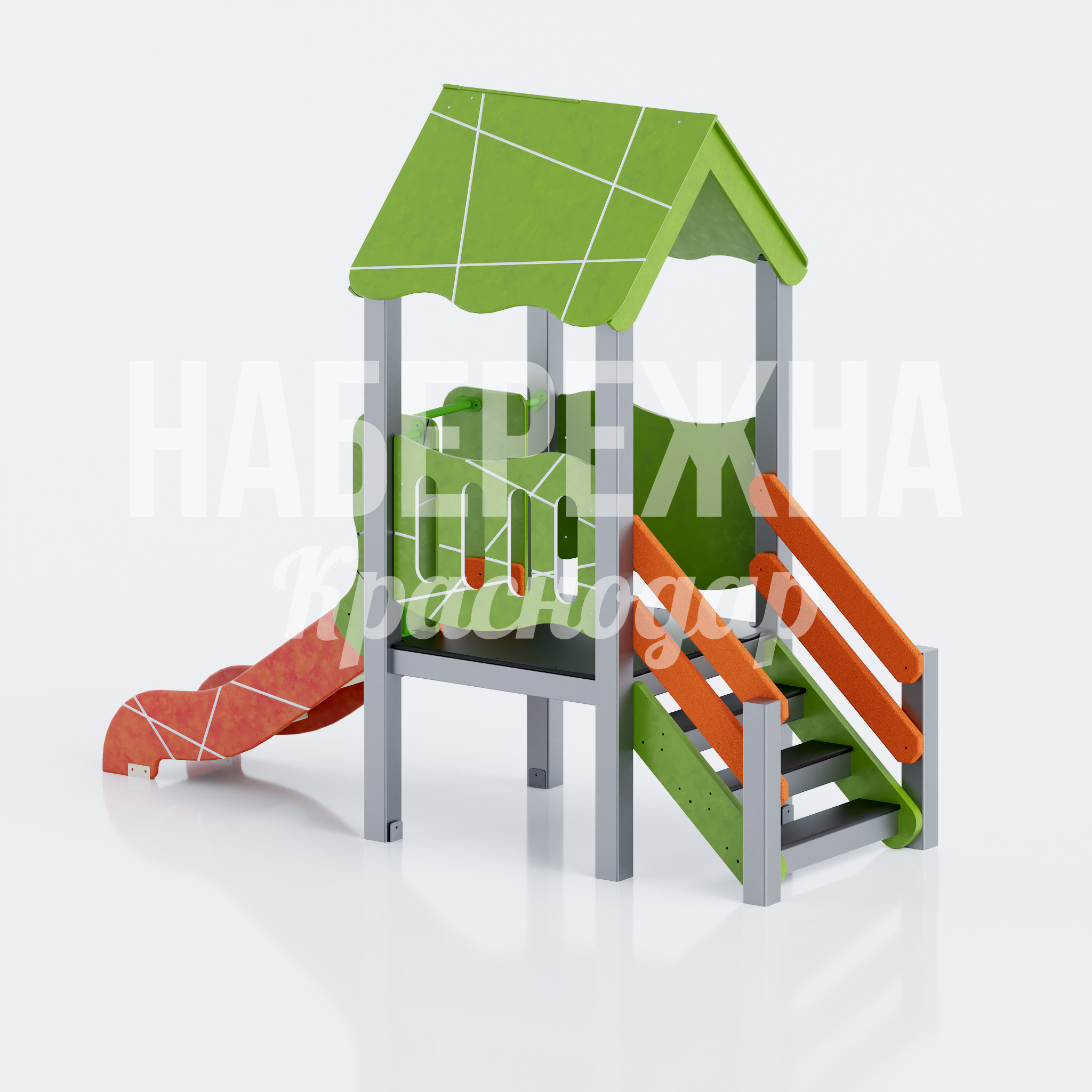 Детская горка Setvekta 1300x3120x3000 мм. MAF-26.078 Детская горка с навесом-домиком, спуском и лестницей. Безопасная конструкция для детских площадок и дворов.