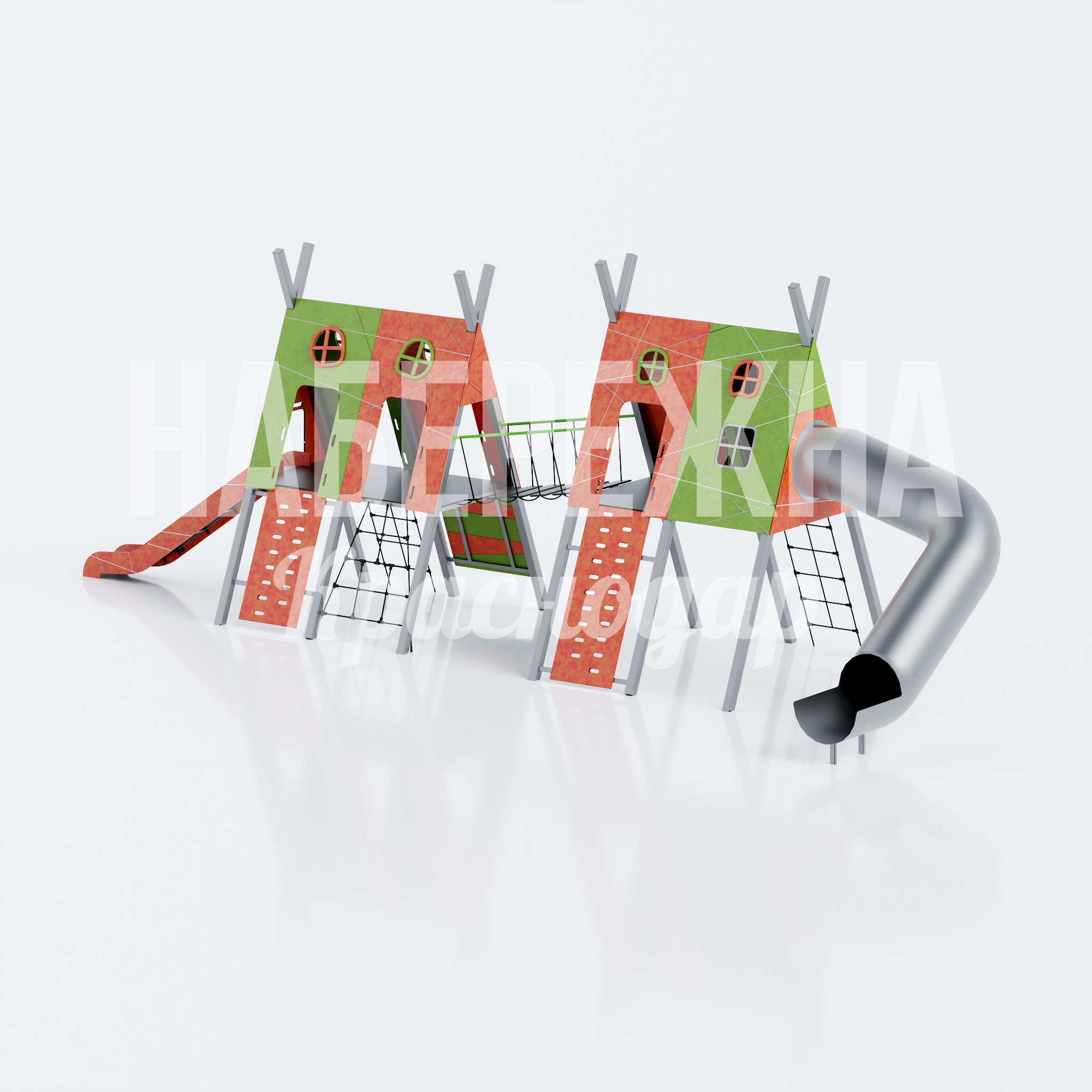 Детская горка-труба Kermå — купить, MAF-26.079 | Набережна Детская горка-труба Kermå 4660x12280x4340 мм. MAF-26.079 Детская горка-труба с четырьмя игровыми домиками, горками и туннелем для активного отдыха большой группы детей.