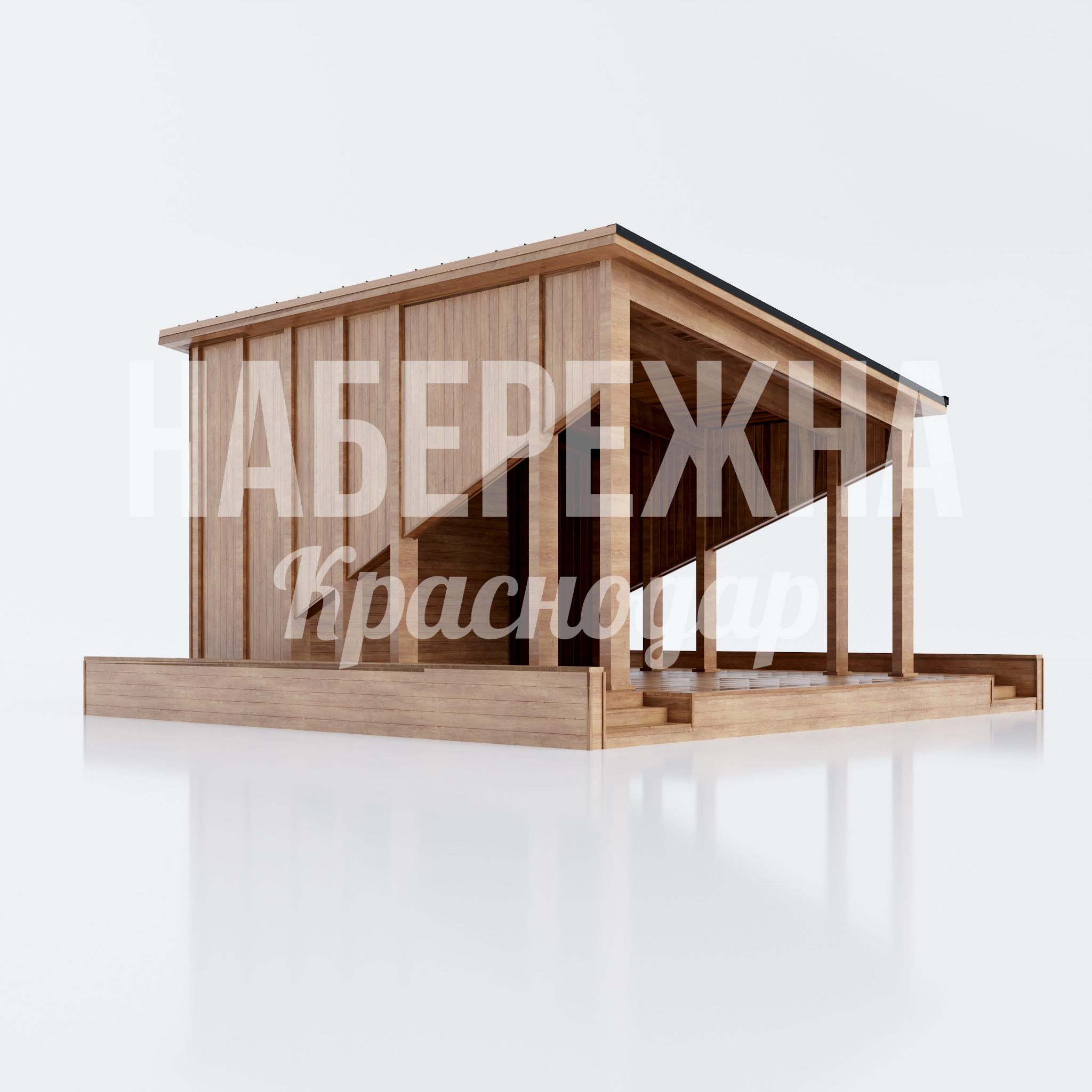 Парковая сцена Nouminhu 8400x9000x5000 мм. MAF-26.089 Парковая сцена из дерева с односкатной крышей и открытой конструкцией для проведения мероприятий на свежем воздухе.