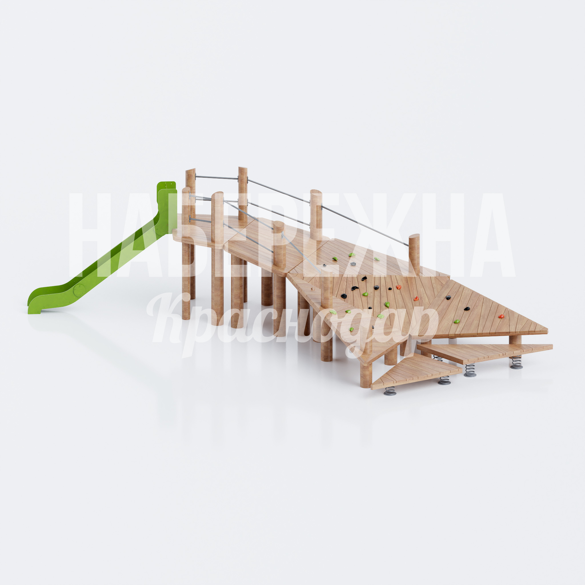 Детский скалодром с горкой и пружинными трамплинами Ajkeb