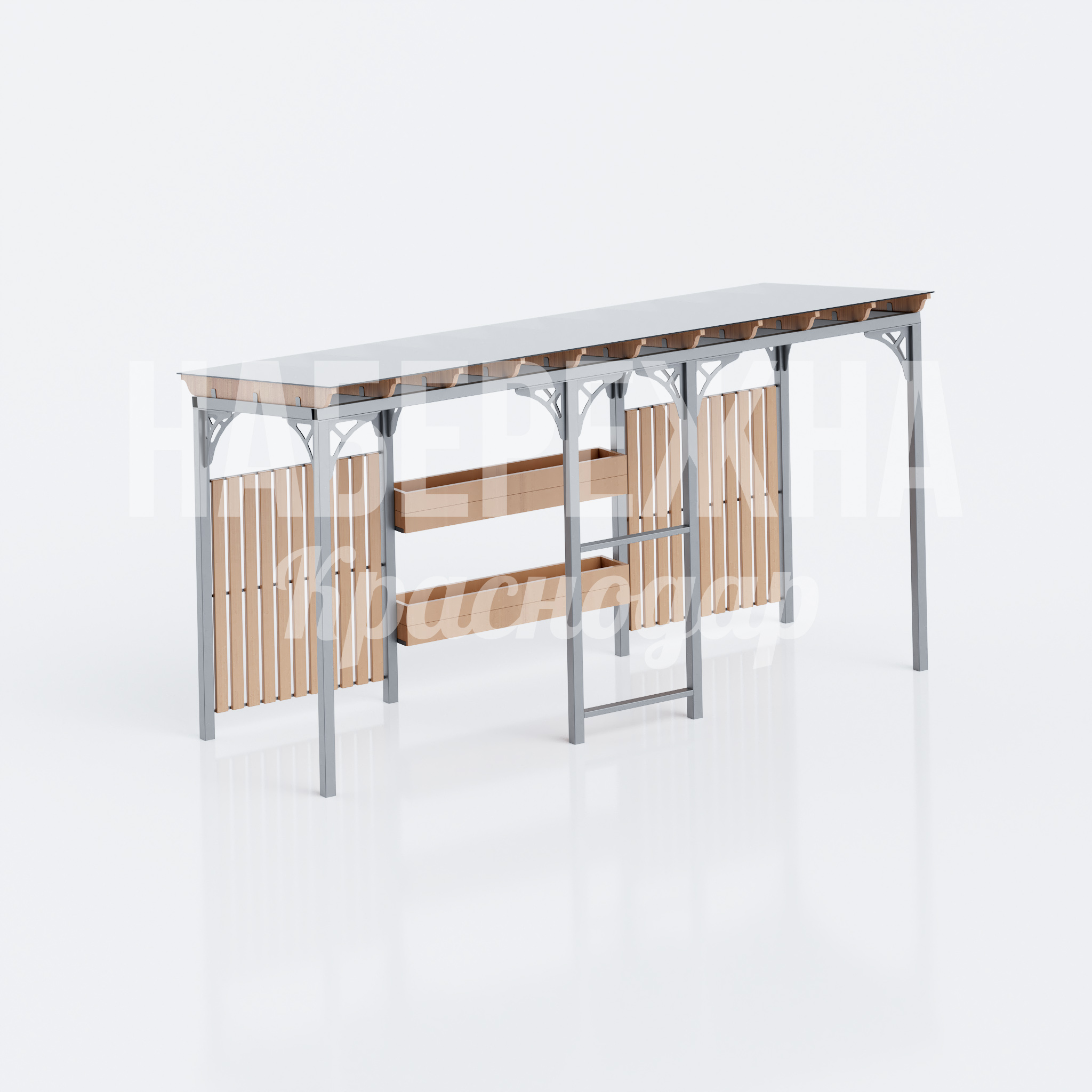 Навес с вазонами и деревянными ламелями Tuåvguhpu