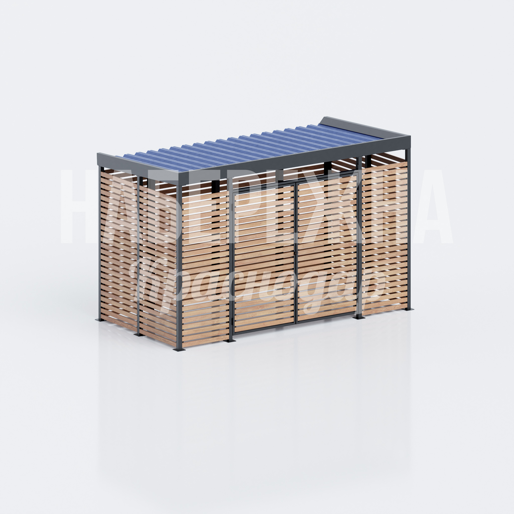 Контейнерная площадка из дерева с крышей из профнастила Kuvguib