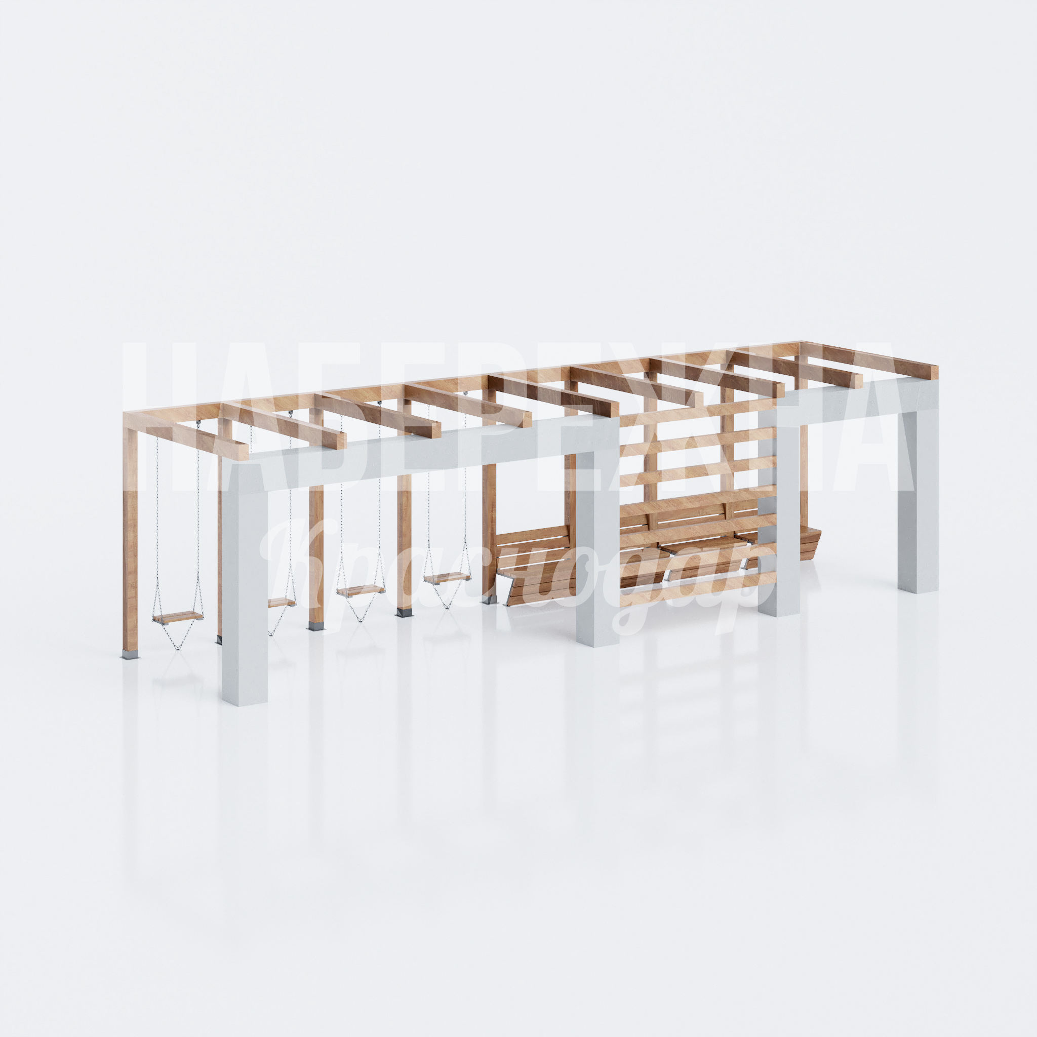 Пергола с сиденьями и качелями из дерева Dipbiur